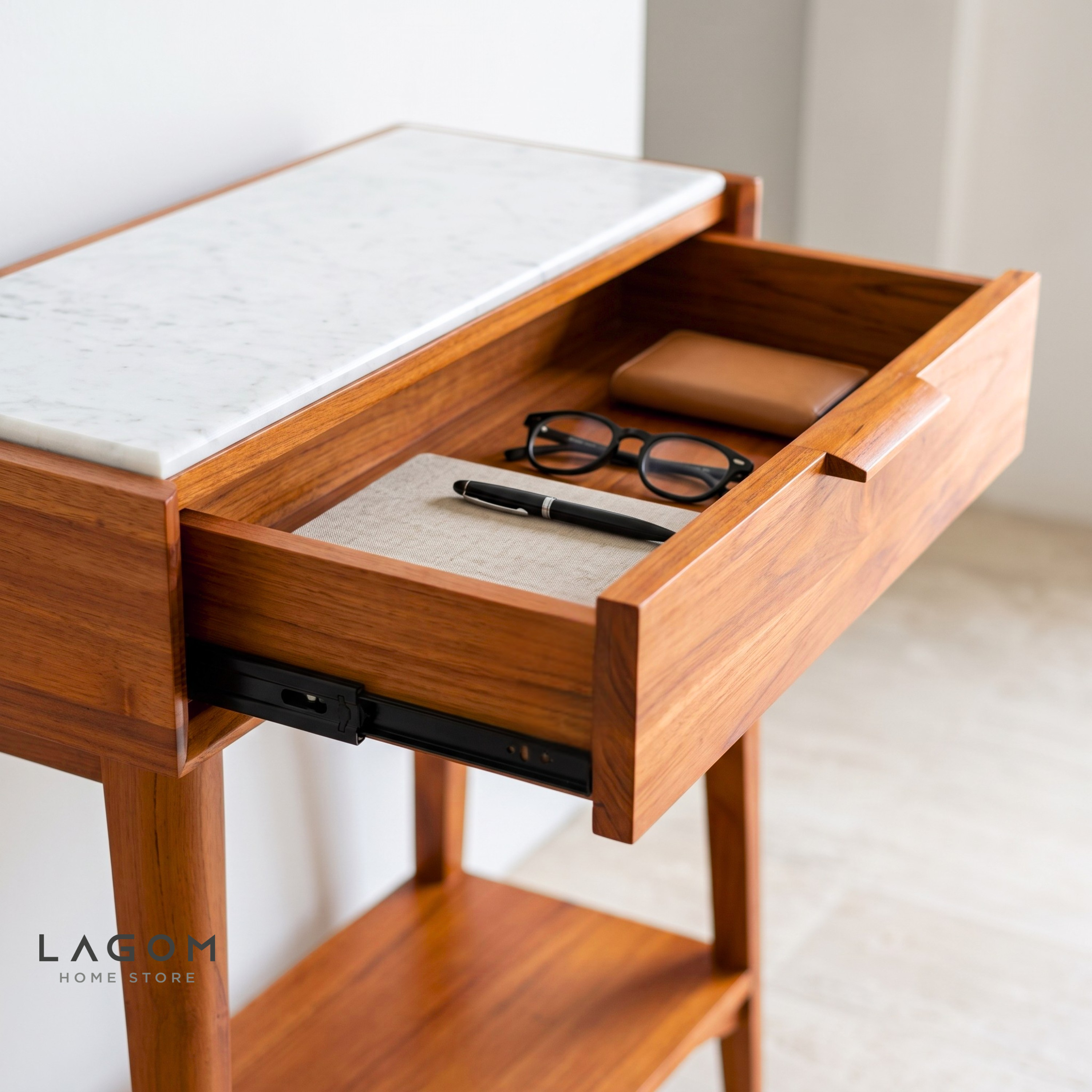 Teak Wood & Marble Console Table