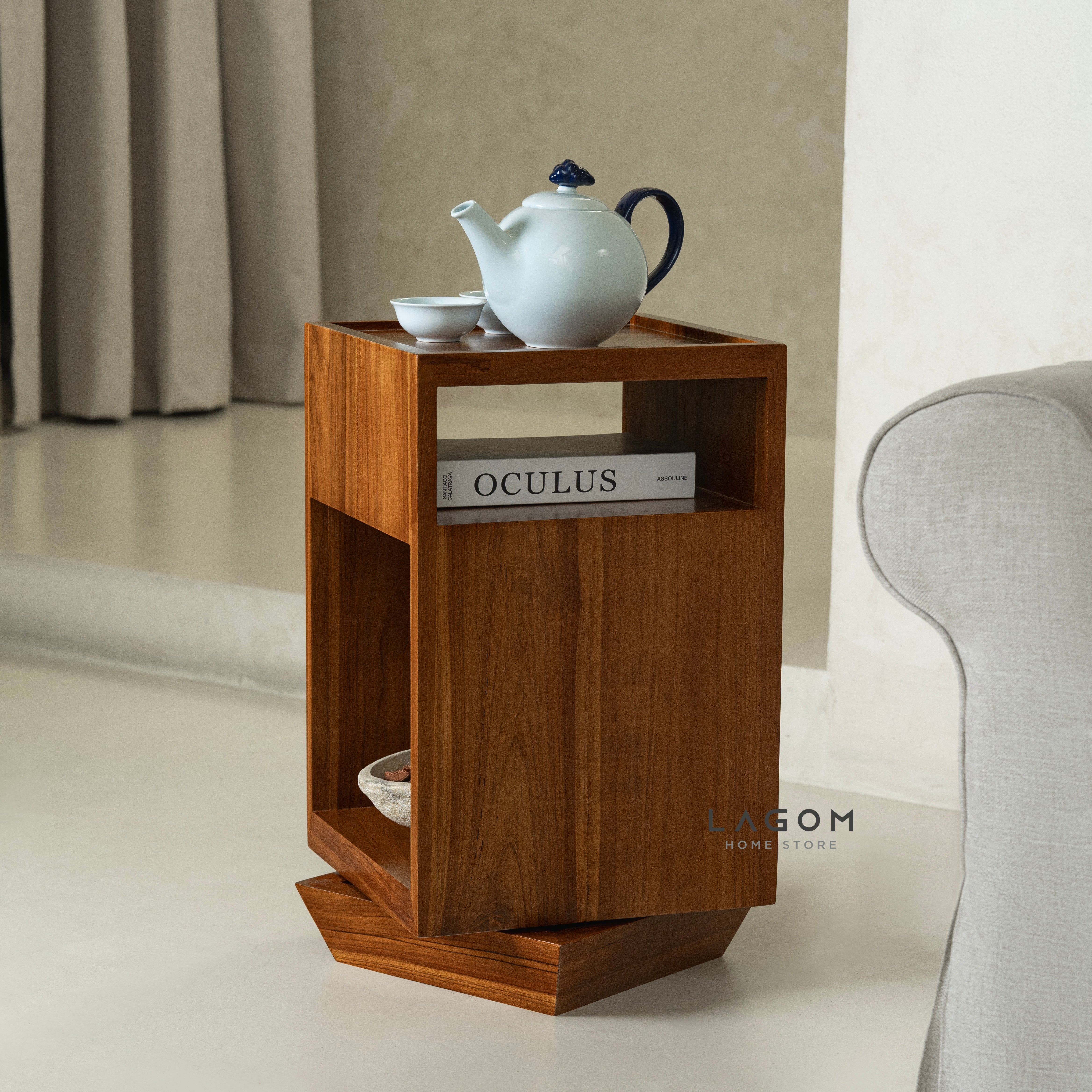 360° Rotating Teak Side Table Side Table Lagom Home Store Jati Furnitur Teak Furniture Jakarta