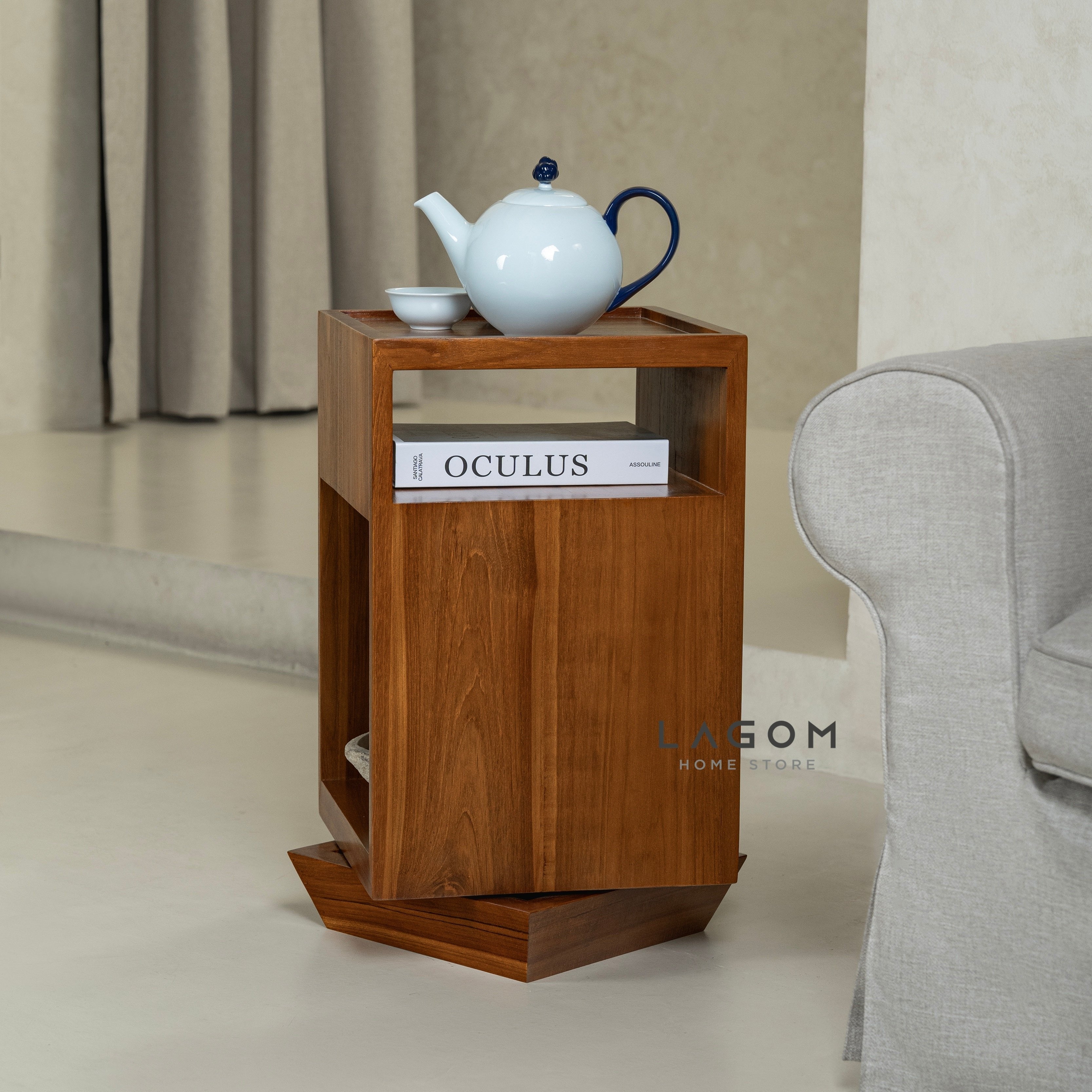 360° Rotating Teak Side Table Side Table Lagom Home Store Jati Furnitur Teak Furniture Jakarta