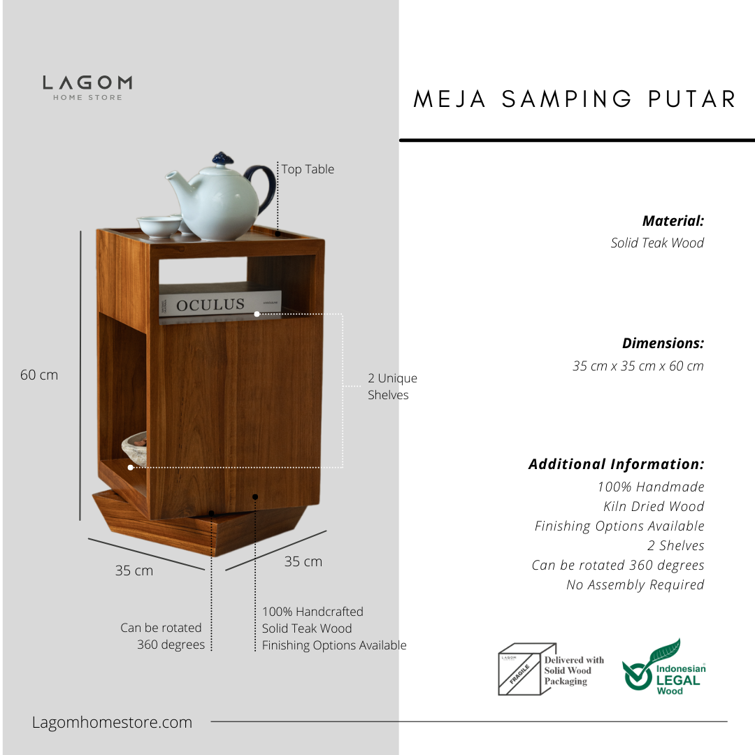 360° Rotating Teak Side Table Side Table Lagom Home Store Jati Furnitur Teak Furniture Jakarta