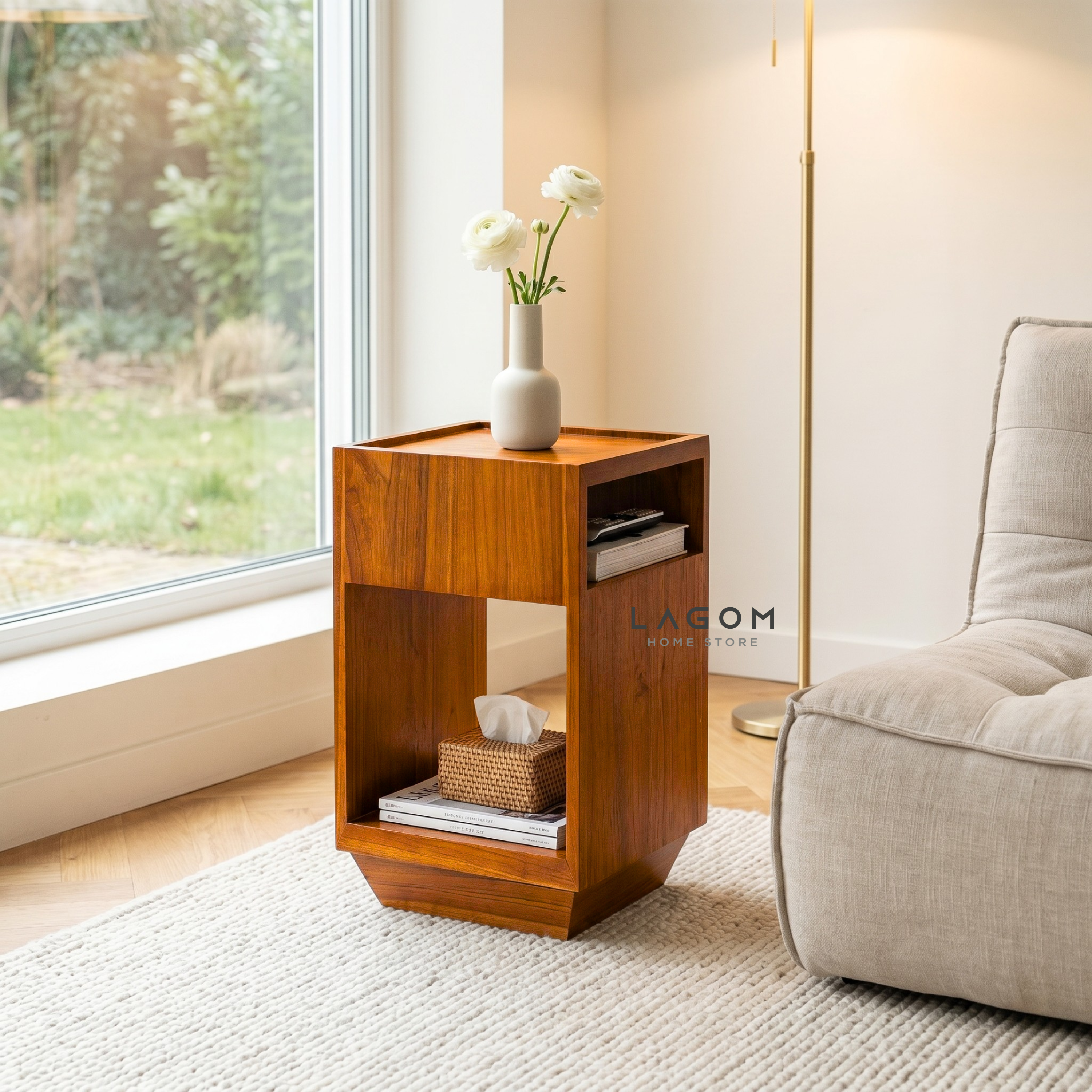 360° Rotating Teak Side Table Side Table Lagom Home Store Jati Furnitur Teak Furniture Jakarta