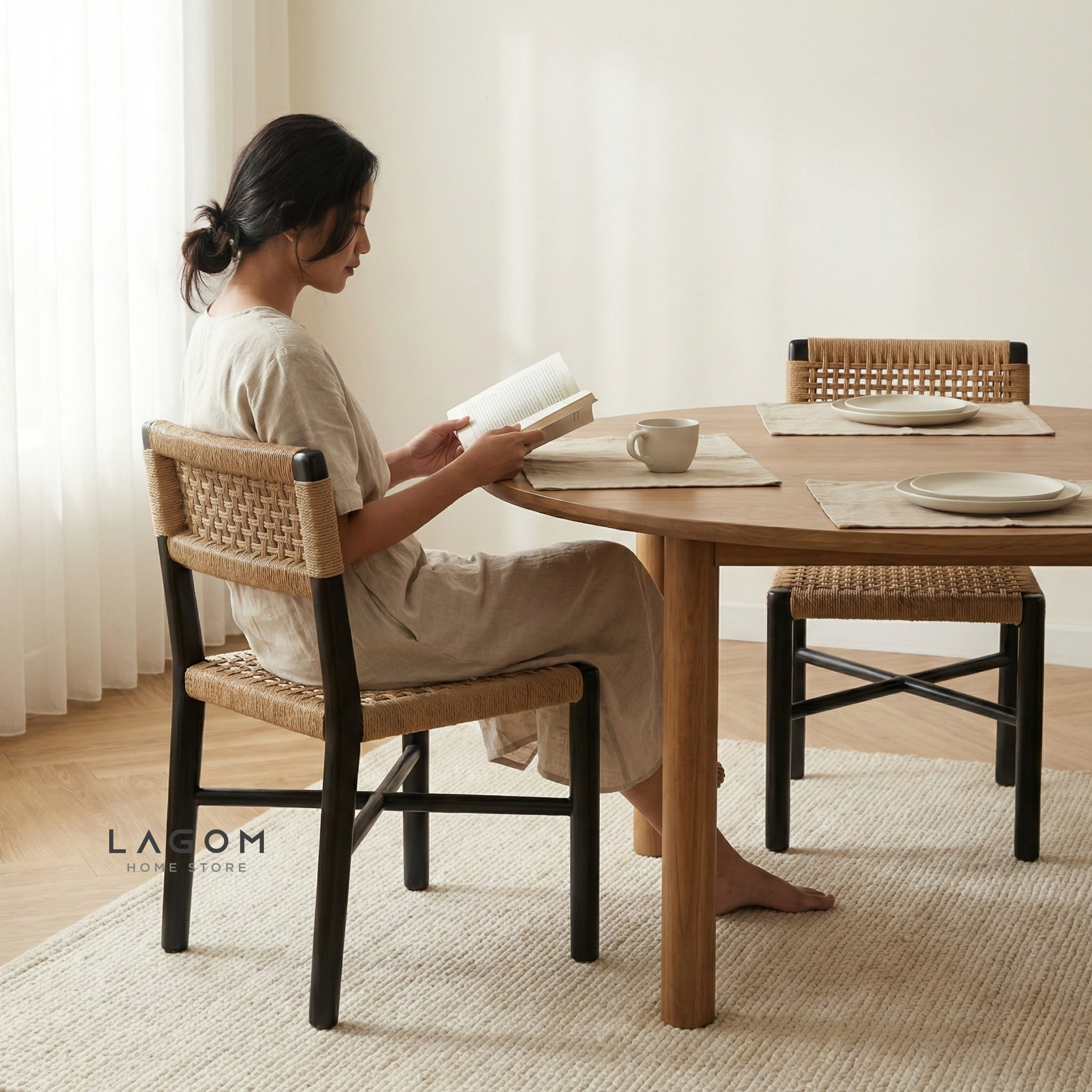 Solid Teak Chair with Handwoven Paper Loom