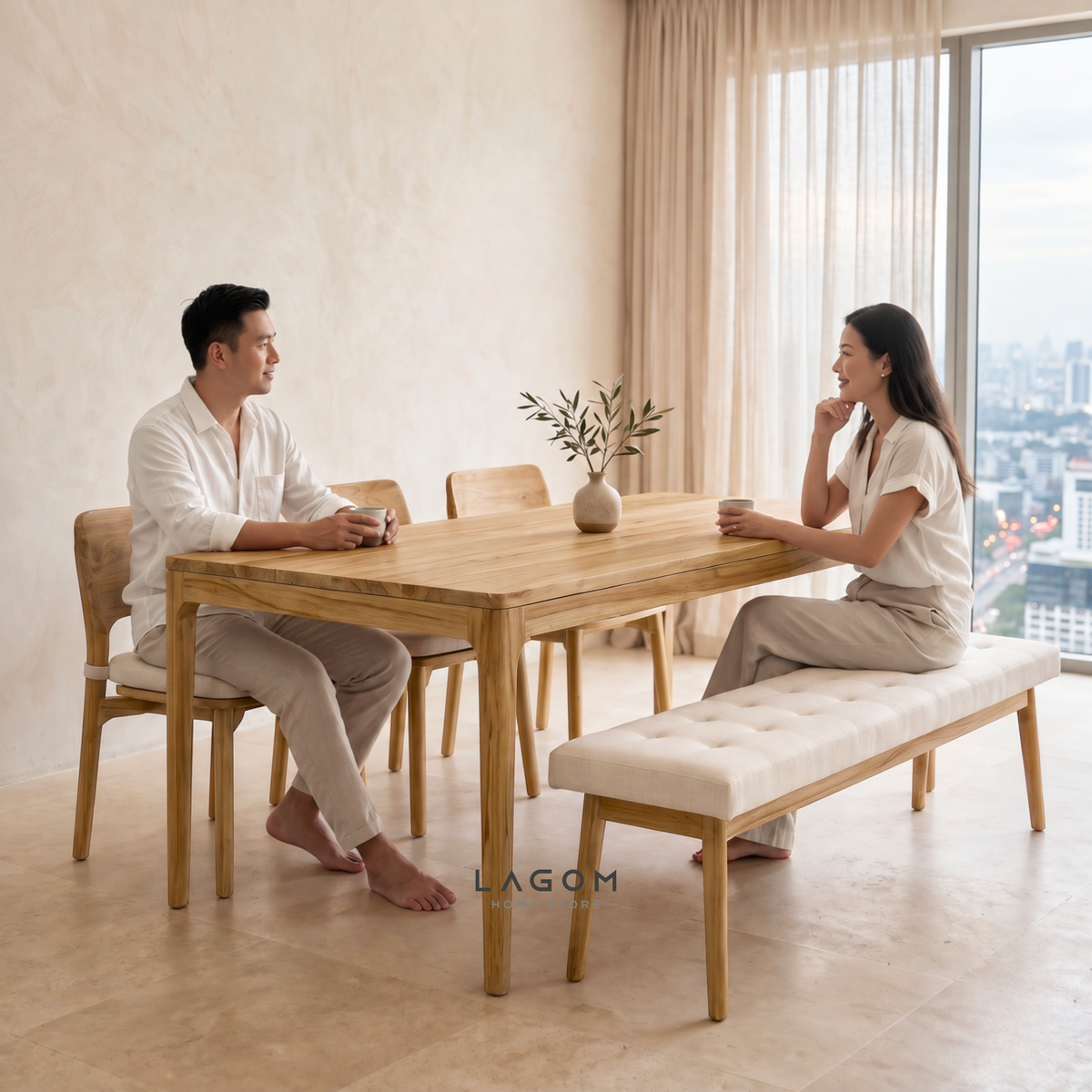 5-Seater Teak Dining Set with Chair and Bench Seating