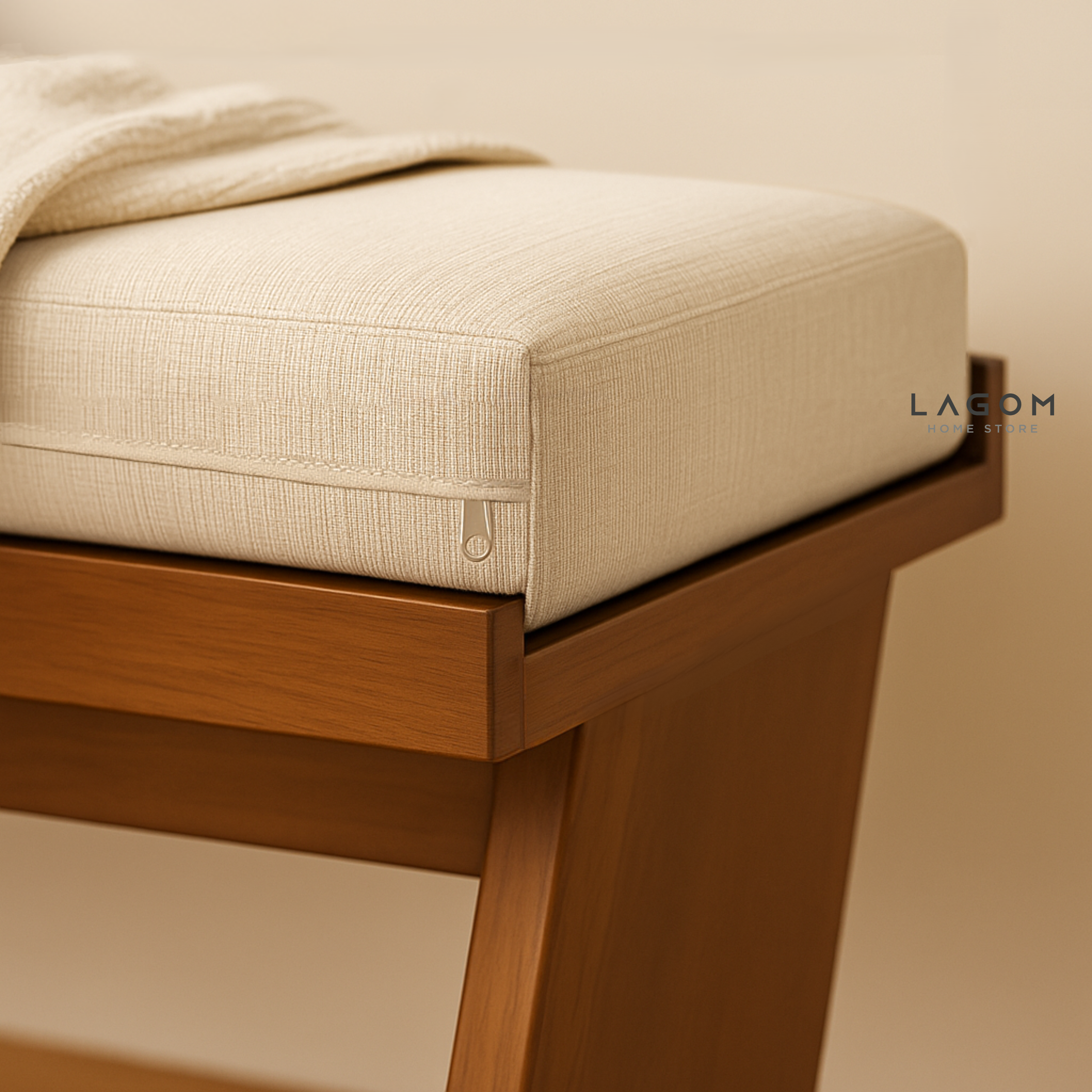 180 cm Teak Wood Bench with Removable Cushion