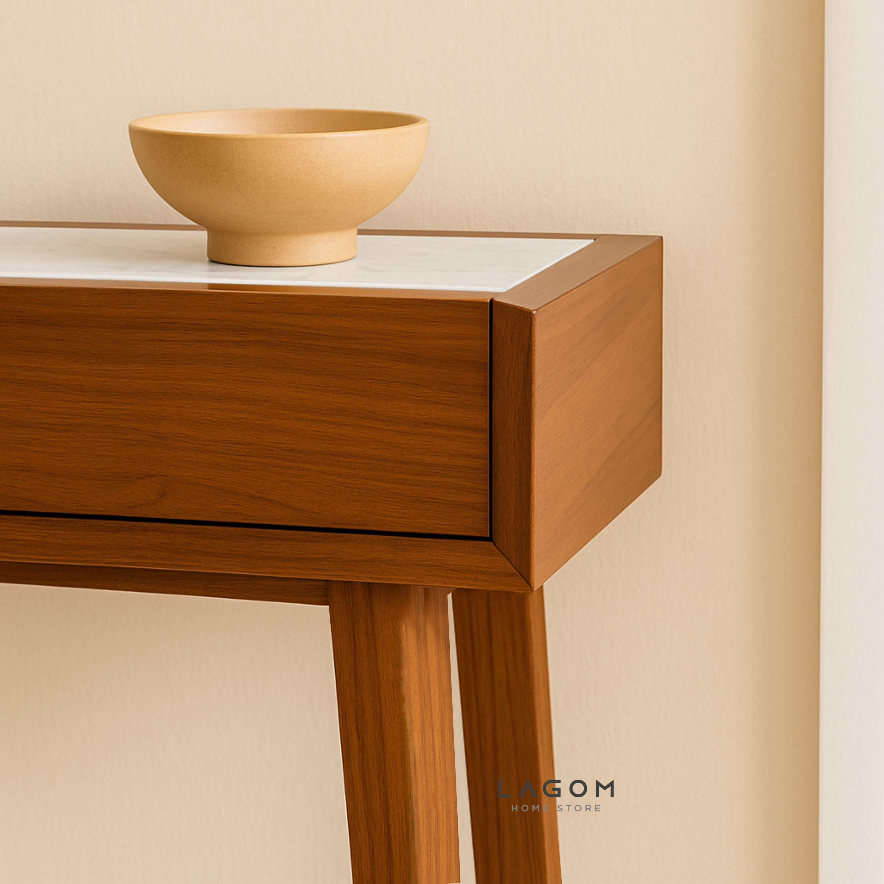Custom-Made | Teak Wood & Marble Console Table