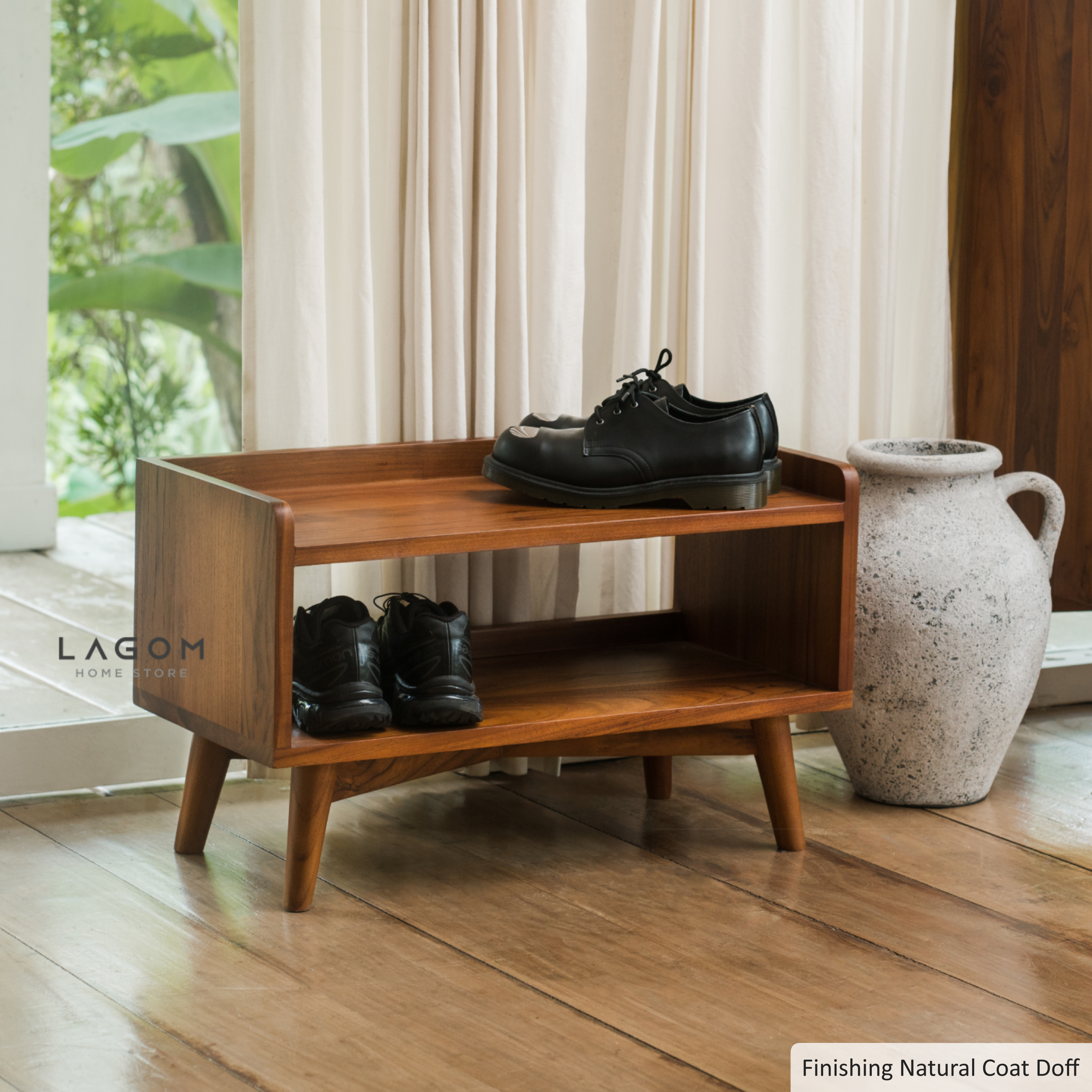 4-Pair Minimalist Teak Shoe Rack Shoe Rack Lagom Home Store Jati Furnitur Teak Furniture Jakarta