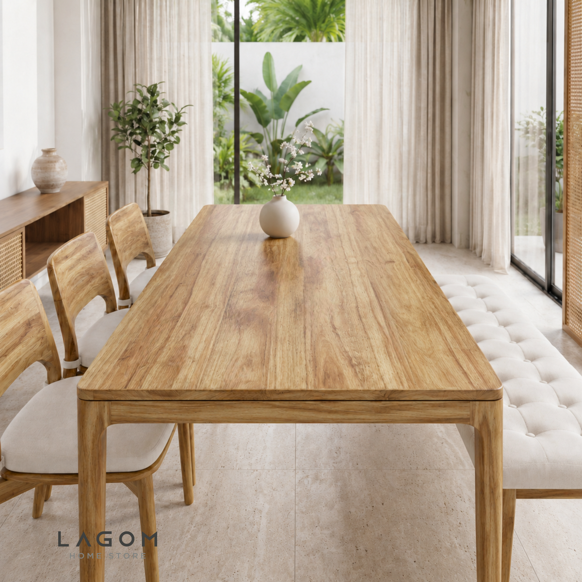 5-Seater Teak Dining Set with Chair and Bench Seating