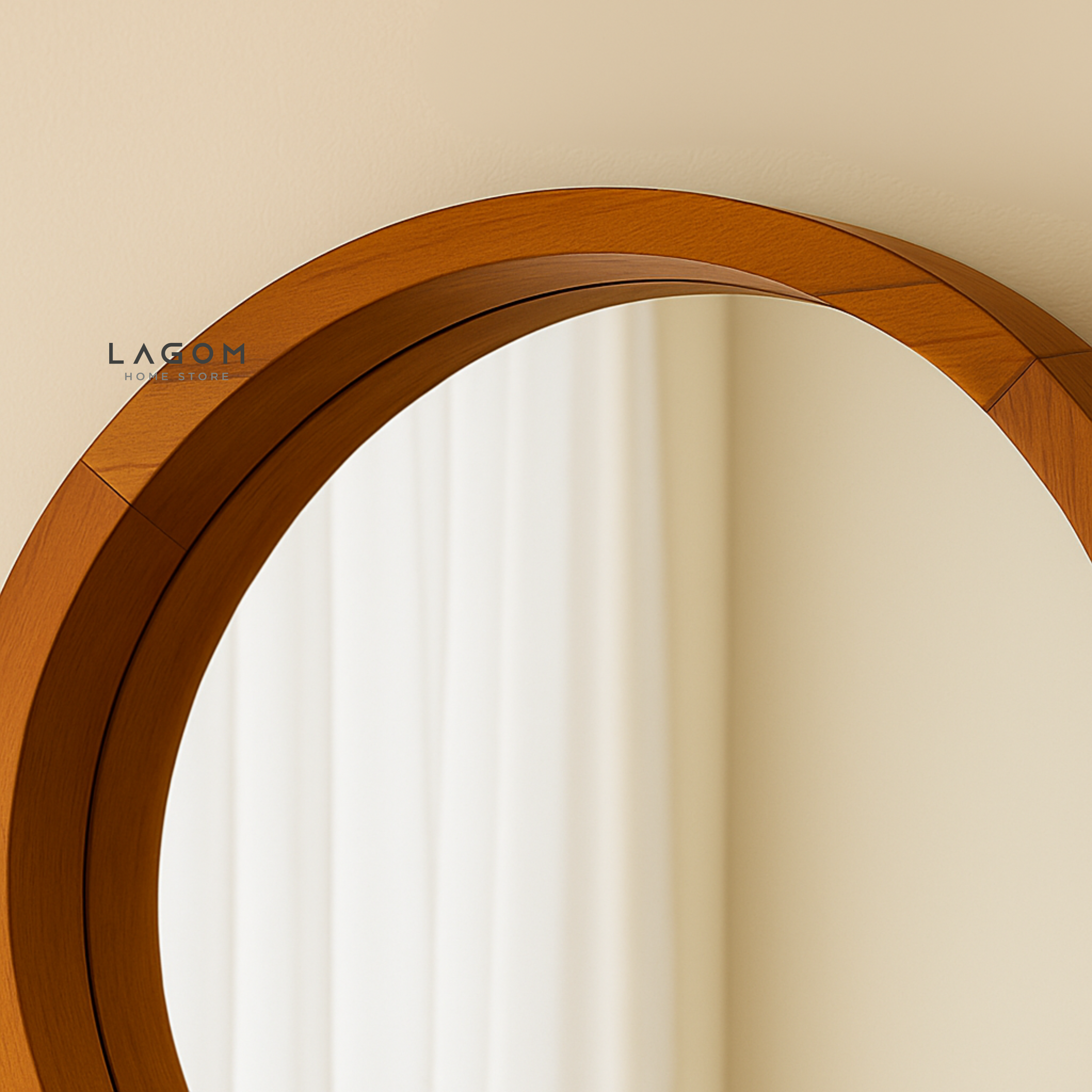 48 cm Minimalist Round Teak Wood Mirror Mirror Lagom Home Store Jati Furnitur Teak Furniture Jakarta