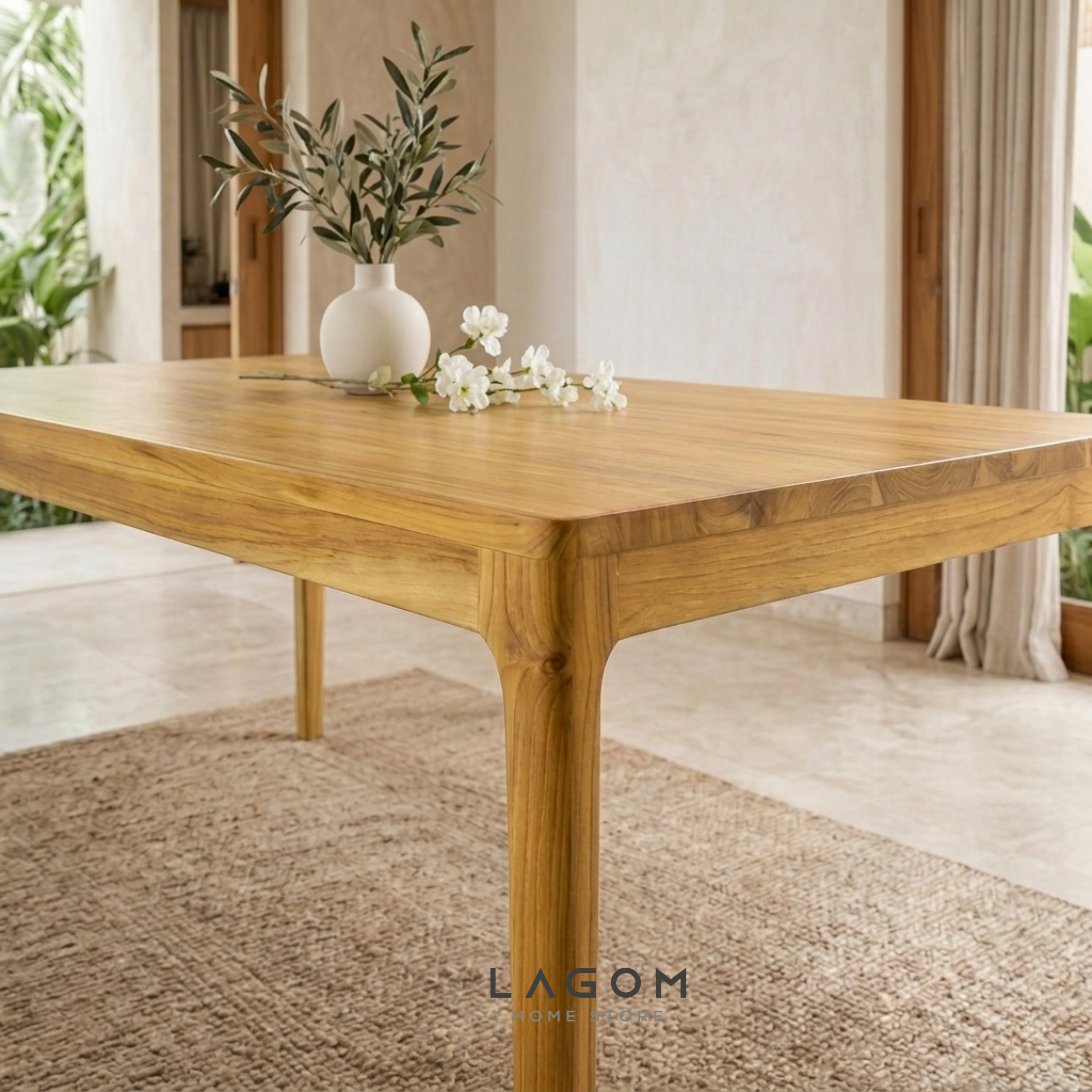 5-Seater Teak Dining Set with Chair and Bench Seating Dining Set Lagom Home Store Jati Furnitur Teak Furniture Jakarta