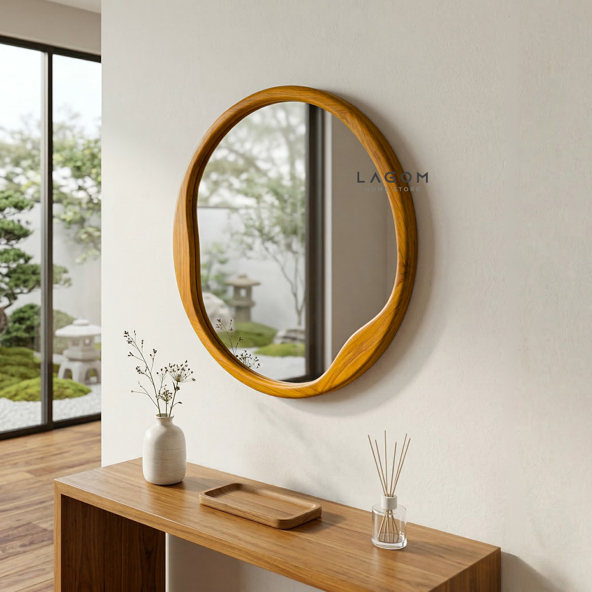 60 cm Round Teak Wall Mirror Mirror Lagom Home Store Jati Furnitur Teak Furniture Jakarta