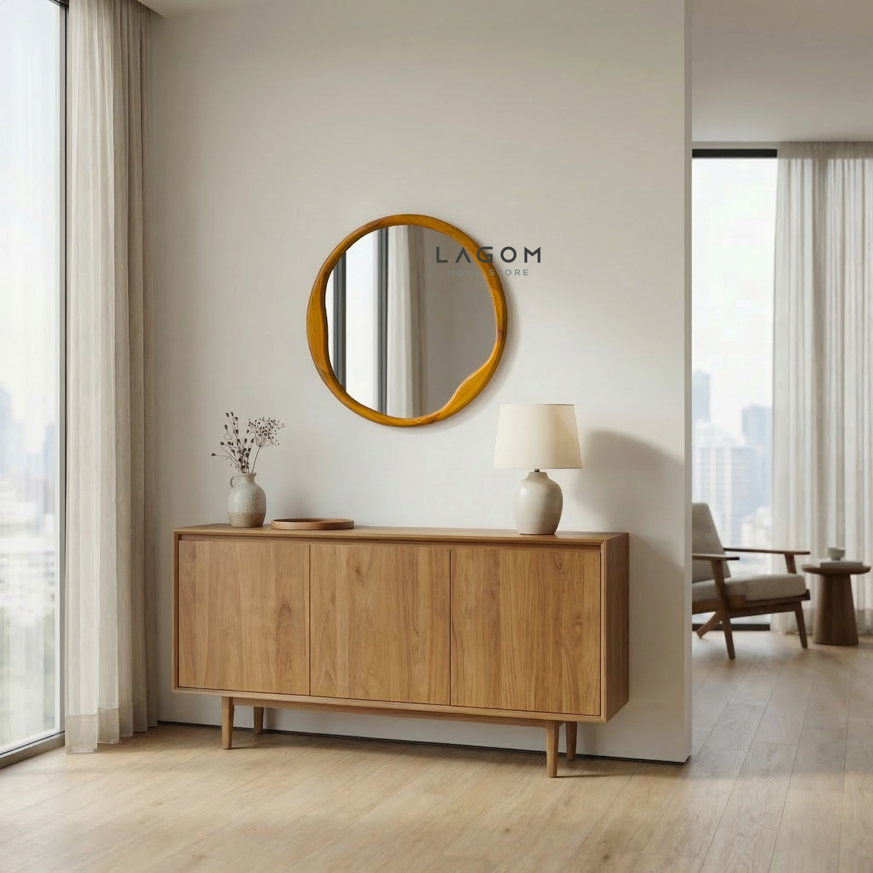 60 cm Round Teak Wall Mirror Mirror Lagom Home Store Jati Furnitur Teak Furniture Jakarta