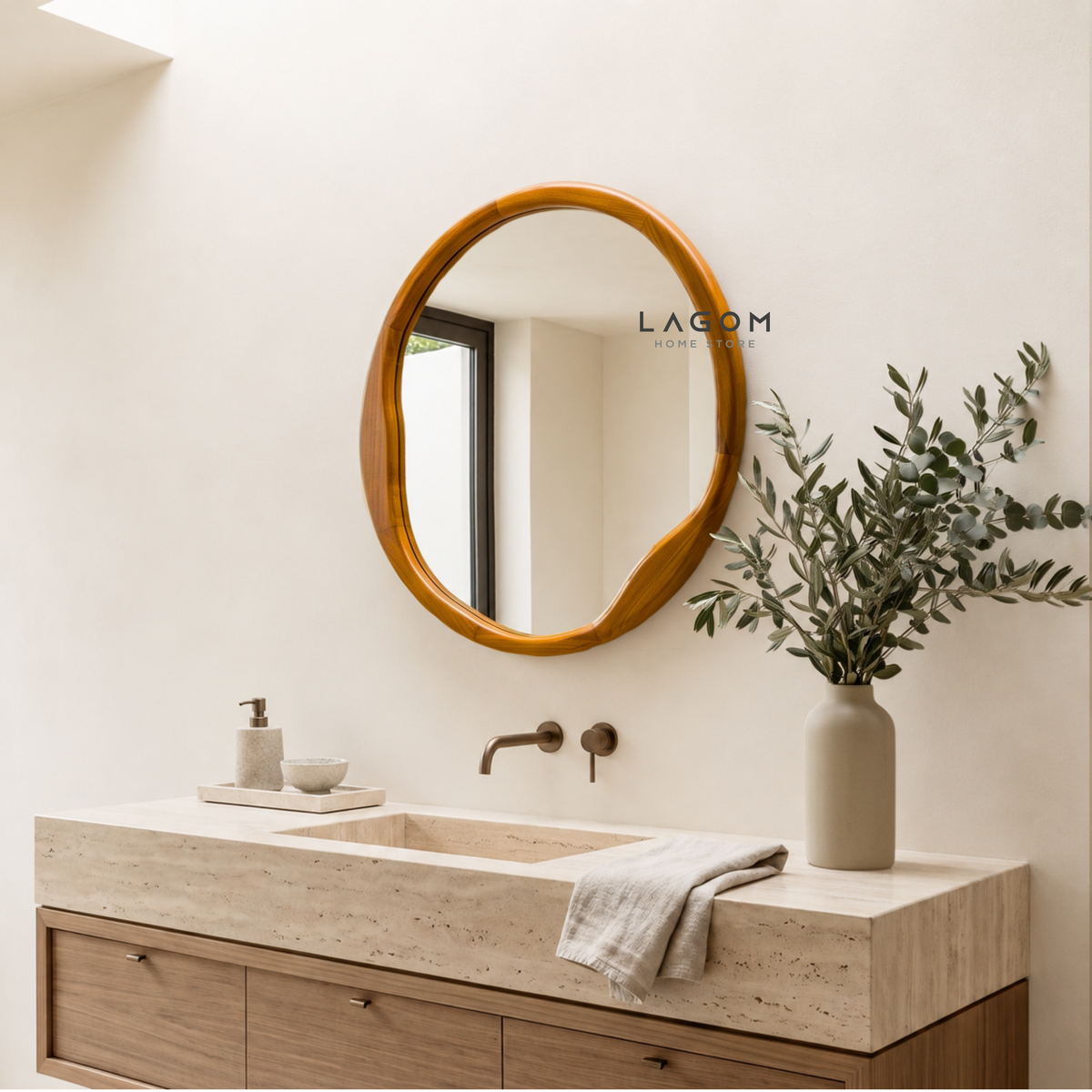 60 cm Round Teak Wall Mirror Mirror Lagom Home Store Jati Furnitur Teak Furniture Jakarta
