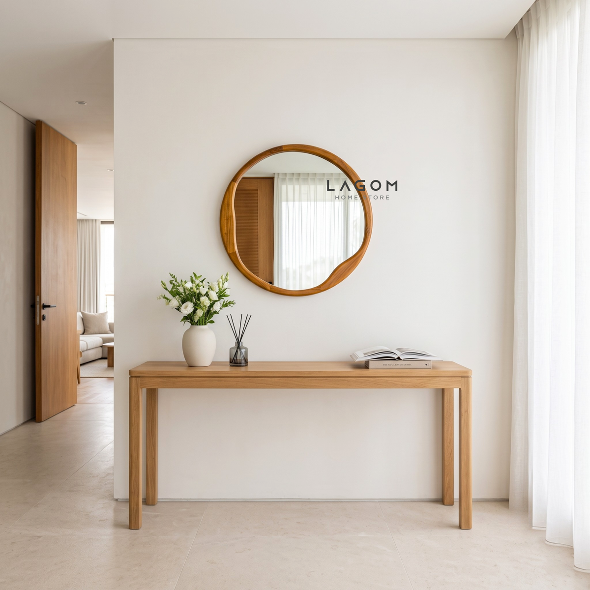 60 cm Round Teak Wall Mirror Mirror Lagom Home Store Jati Furnitur Teak Furniture Jakarta