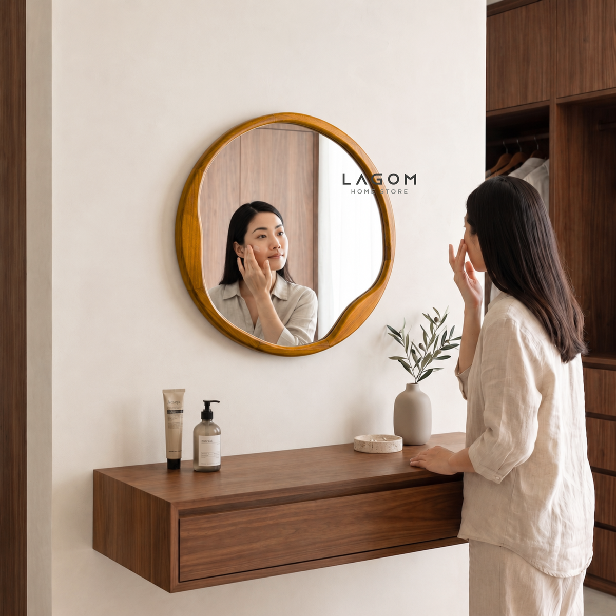 60 cm Round Teak Wall Mirror Mirror Lagom Home Store Jati Furnitur Teak Furniture Jakarta