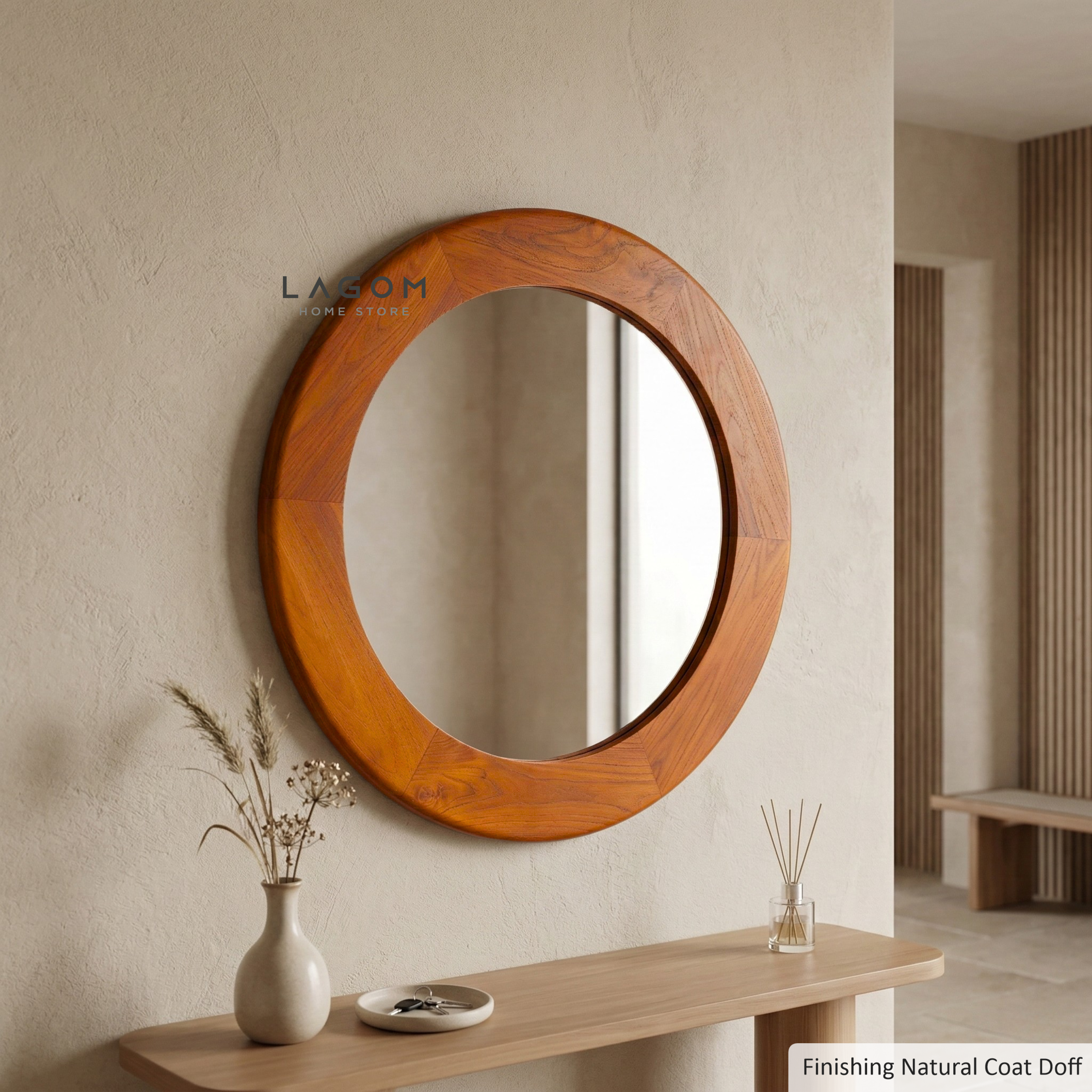 76 cm Round Teak Wall Mirror Mirror Lagom Home Store Jati Furnitur Teak Furniture Jakarta