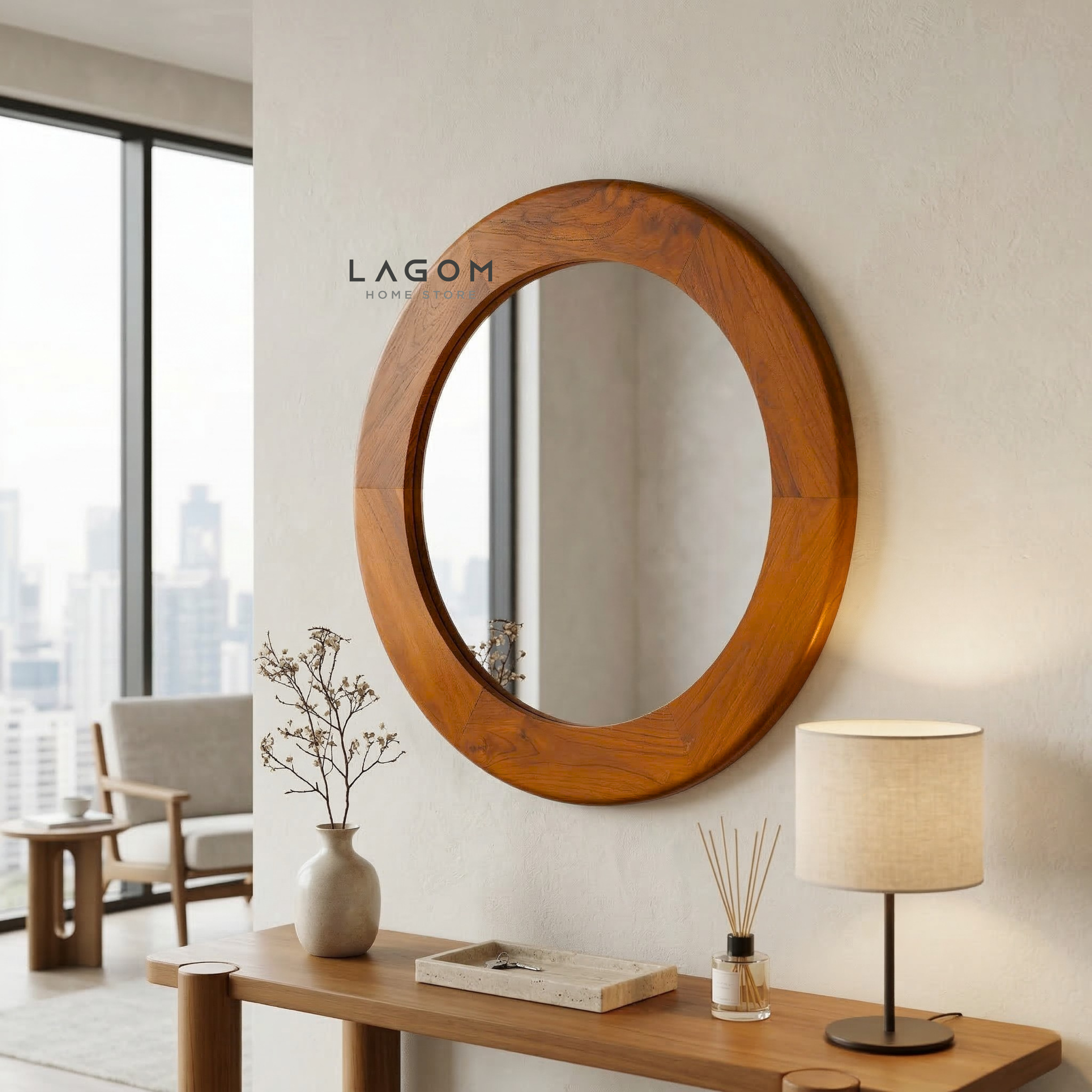 76 cm Round Teak Wall Mirror Mirror Lagom Home Store Jati Furnitur Teak Furniture Jakarta