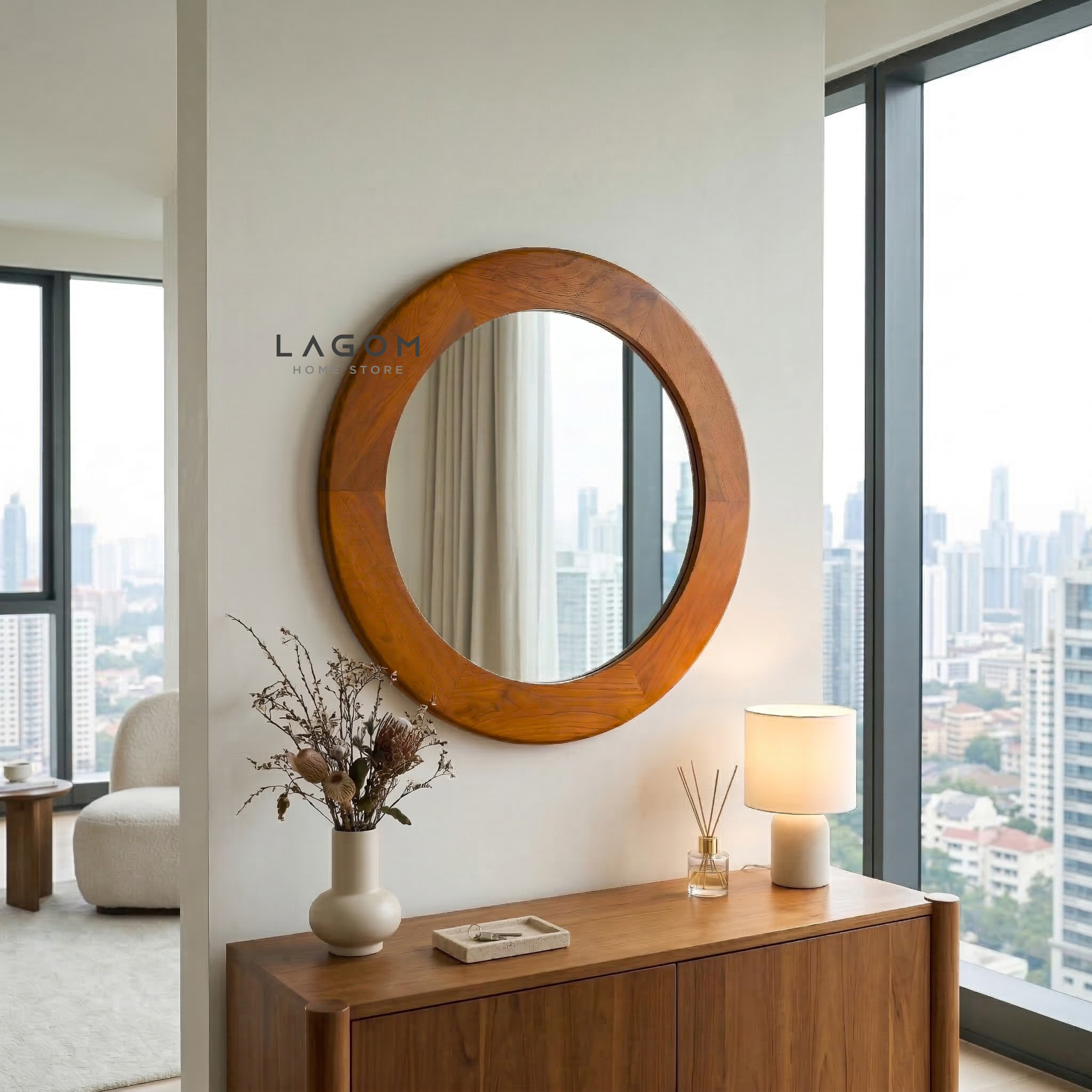 76 cm Round Teak Wall Mirror Mirror Lagom Home Store Jati Furnitur Teak Furniture Jakarta