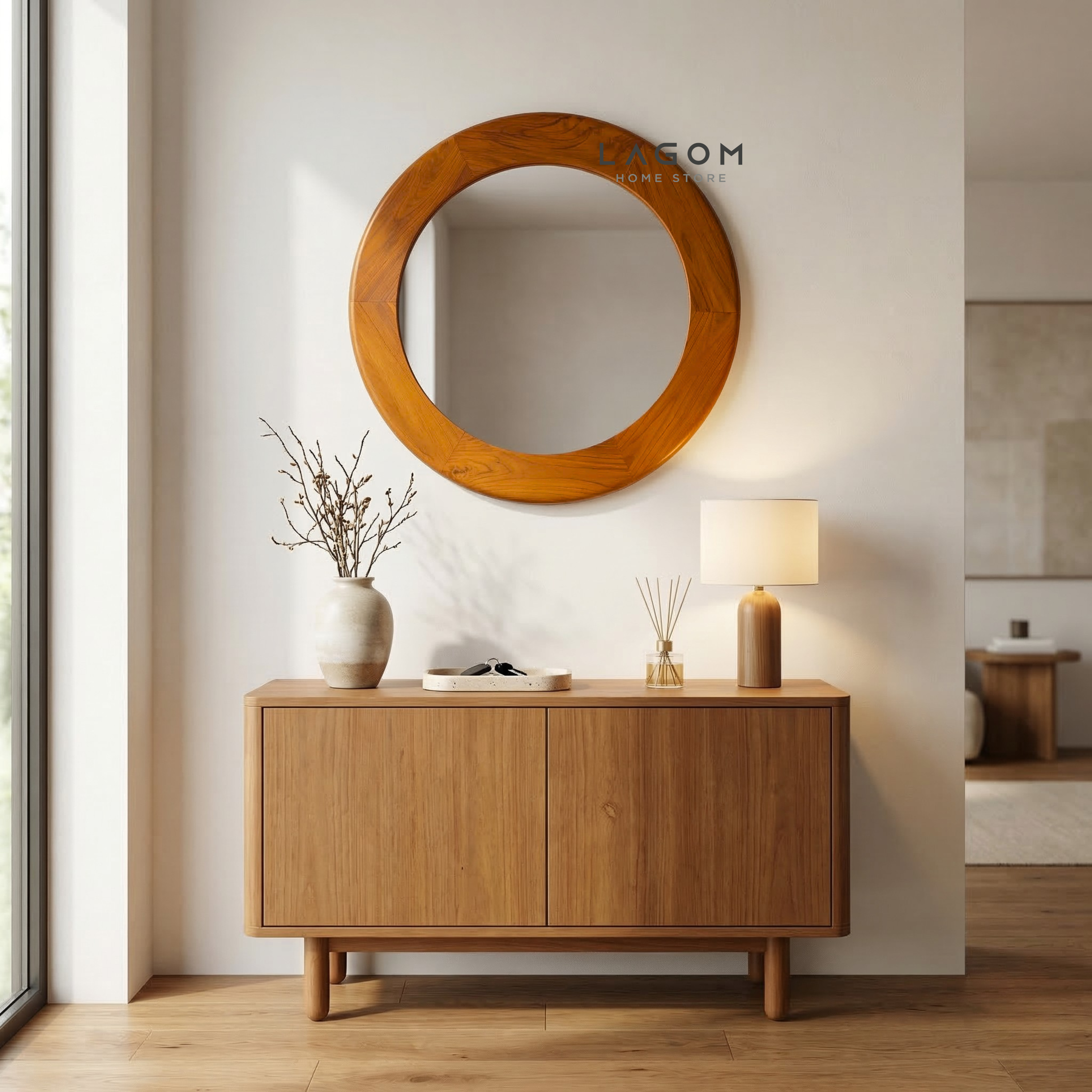76 cm Round Teak Wall Mirror Mirror Lagom Home Store Jati Furnitur Teak Furniture Jakarta