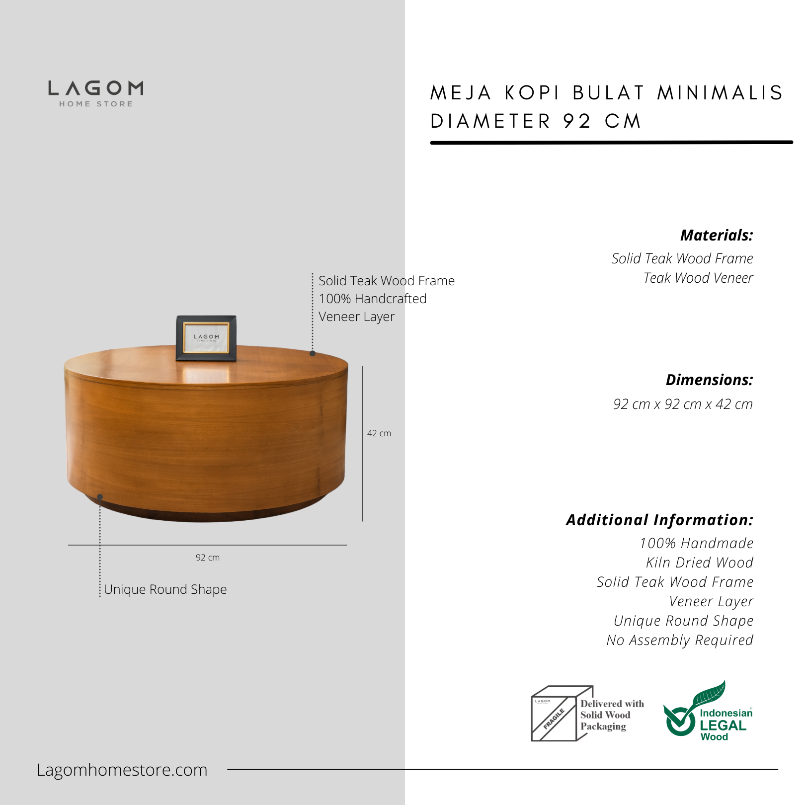 92 cm Round Teak Coffee Table Coffee Table Lagom Home Store Jati Furnitur Teak Furniture Jakarta