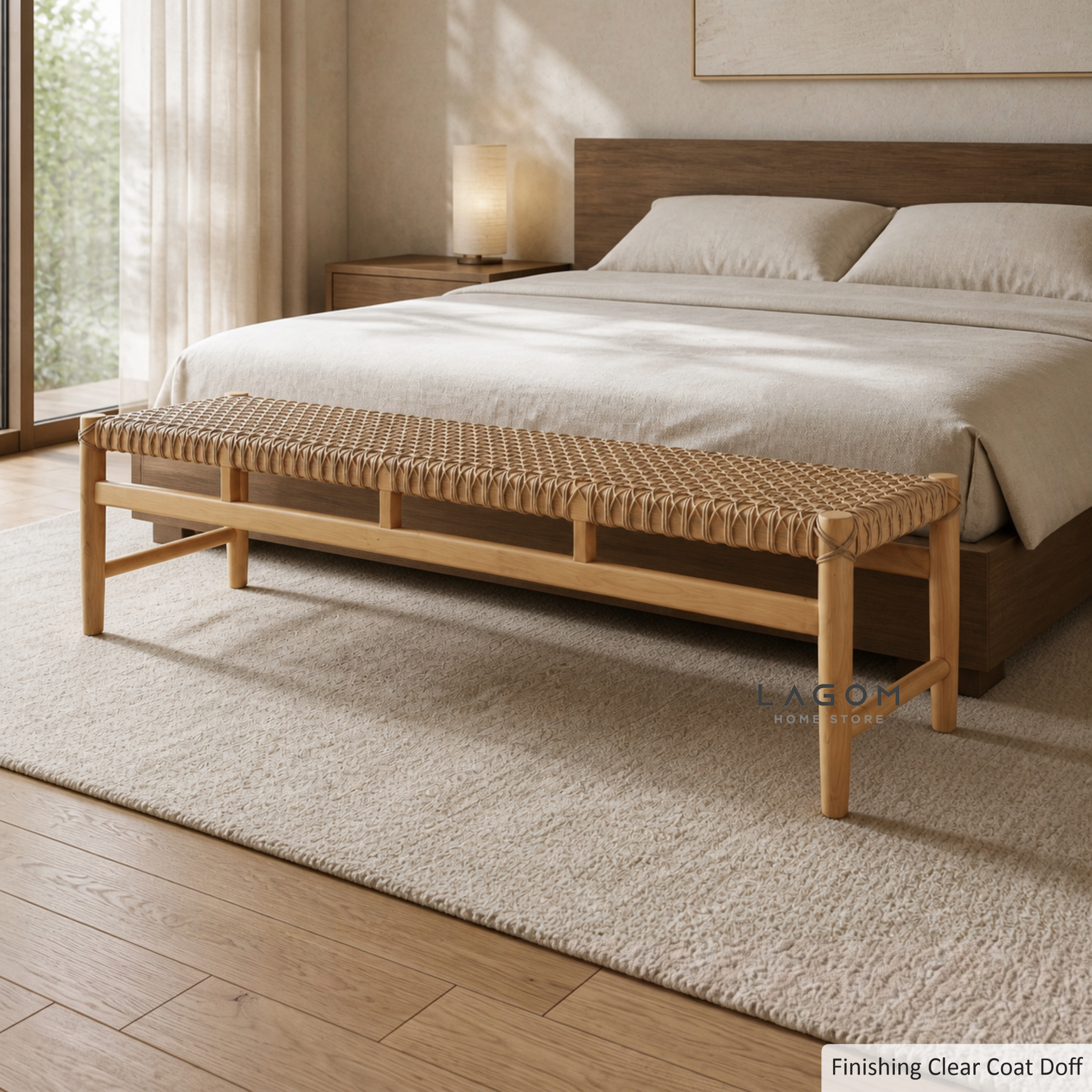 200 cm Solid Teak & Poly Hyacinth End of Bed Bench | Indoor & Semi Outdoor