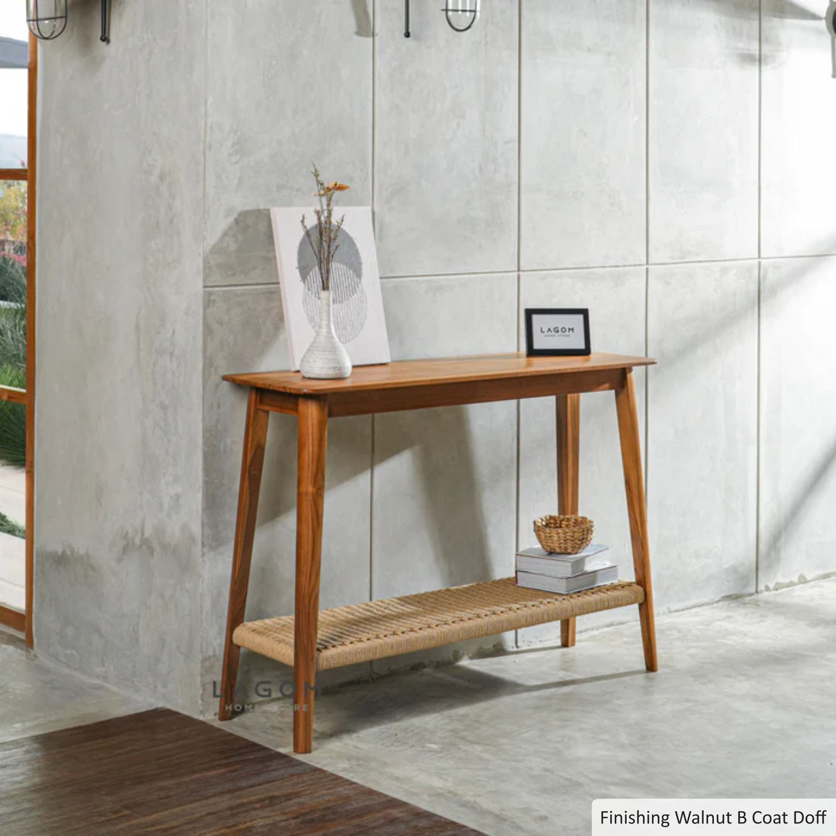 Premium Teak Console Table with Handwoven Loom Shelf