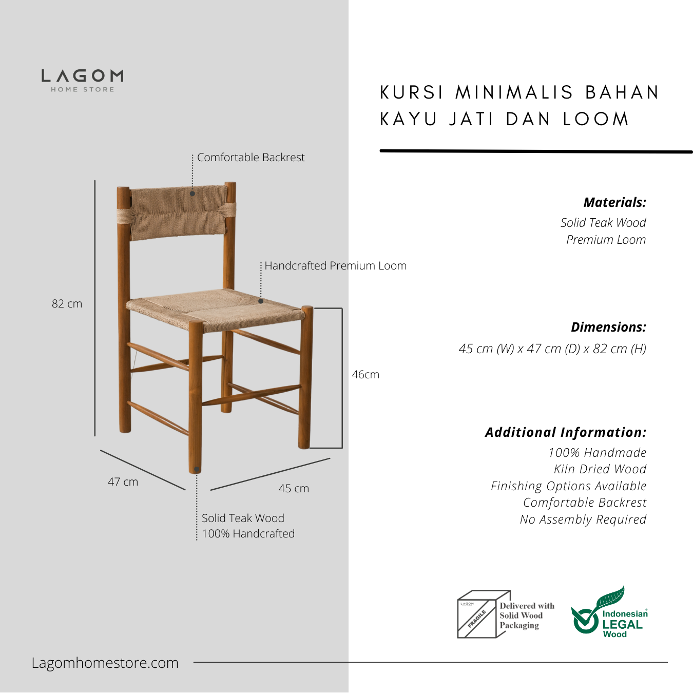 Solid Teak Chair with Artisanal Handwoven Loom