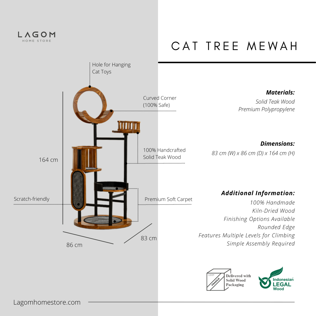 Luxury Cat Tree in Solid Teak Wood