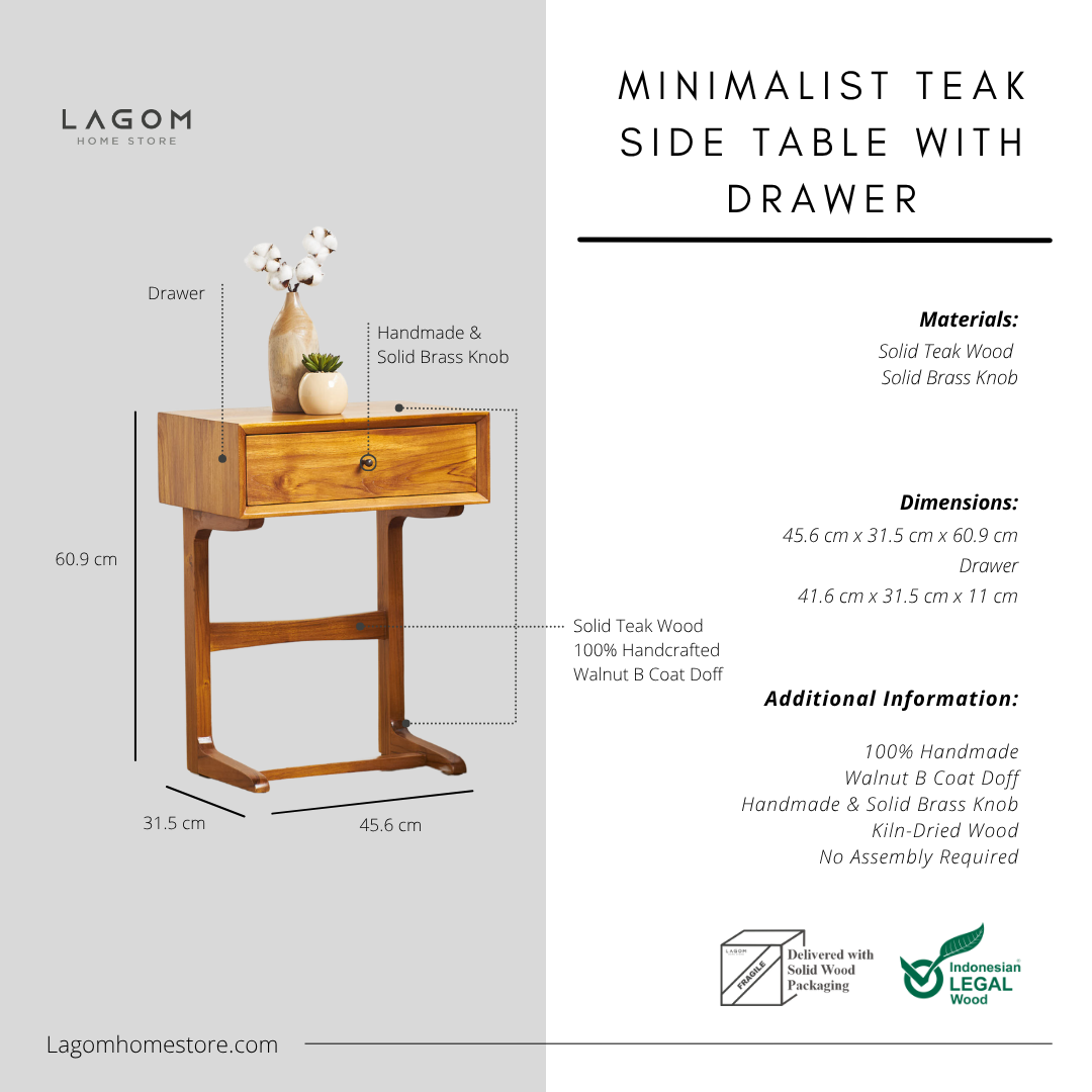 Minimalist Teak Side Table with Drawer