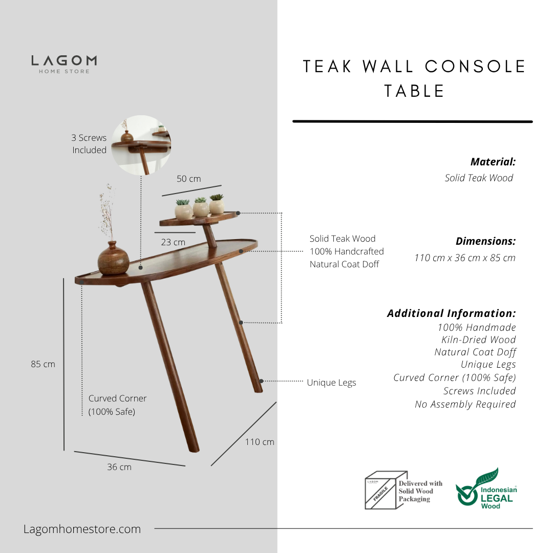 Teak Wall Console Table | Unique & Sturdy Design