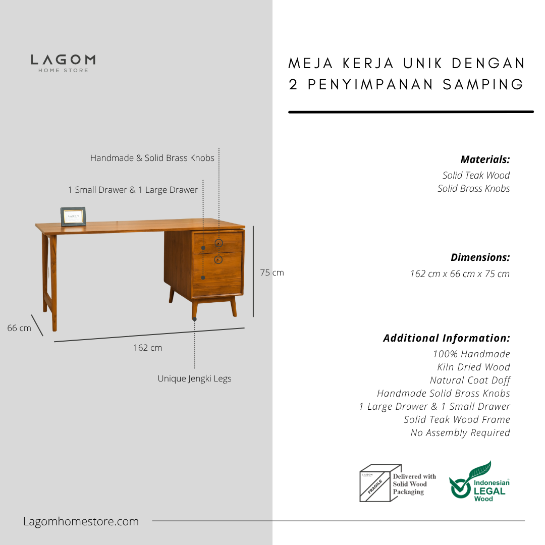Timeless Desk with Dual Side Drawers in Teak Wood