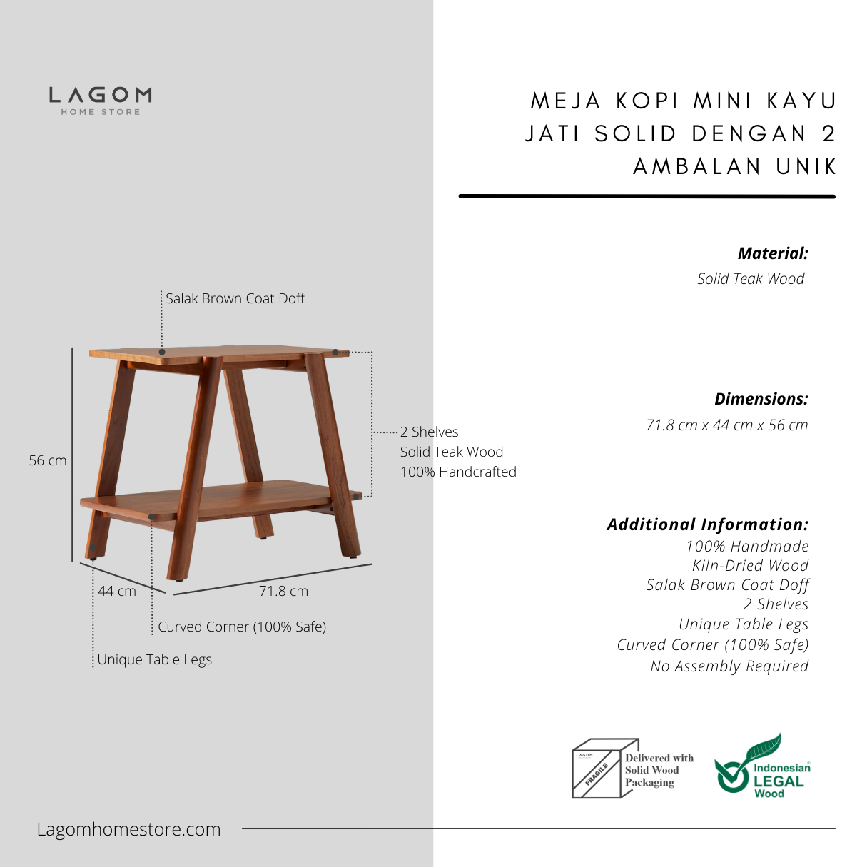 Solid Teak Side Table with Open Shelves