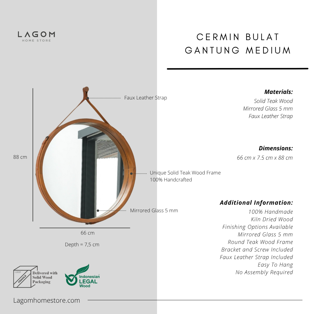 Exclusive Round Teak Hanging Mirror