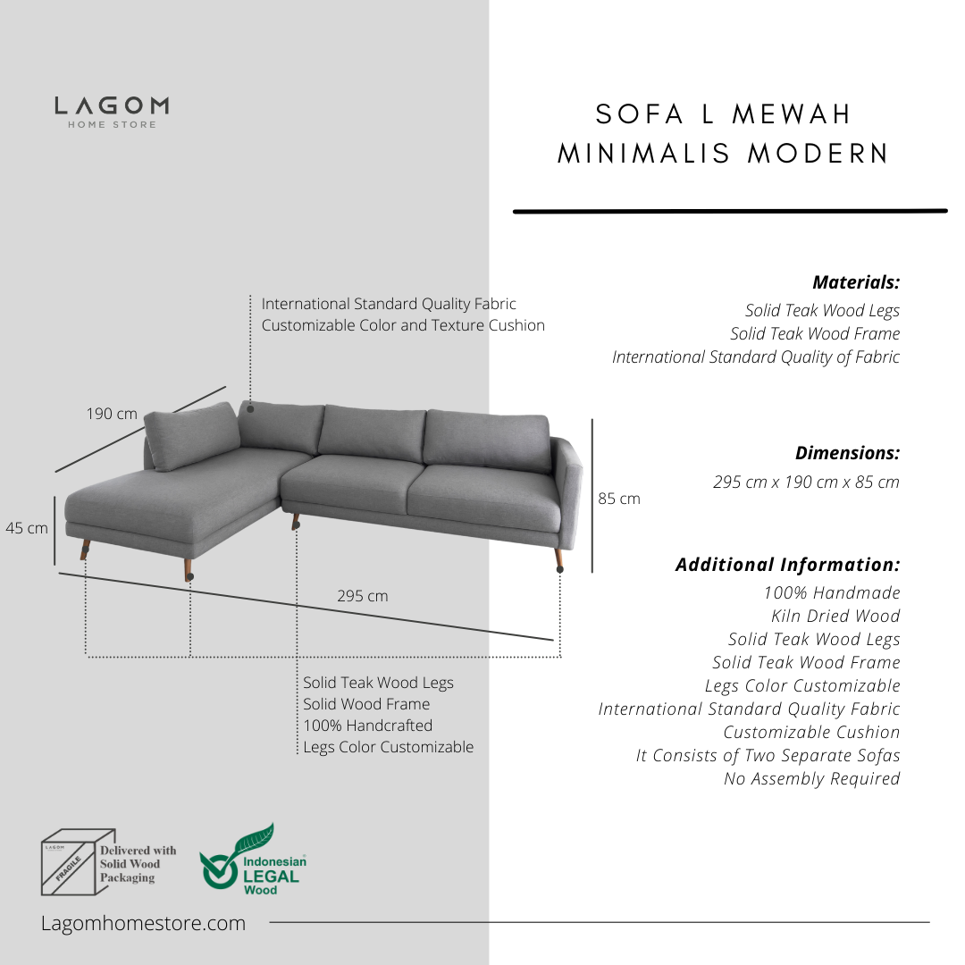 L-Shaped Sofa with Premium Polyester Fabric & Teak Wood Frame