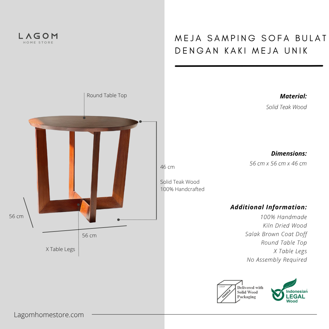 Solid Teak Round Side Table