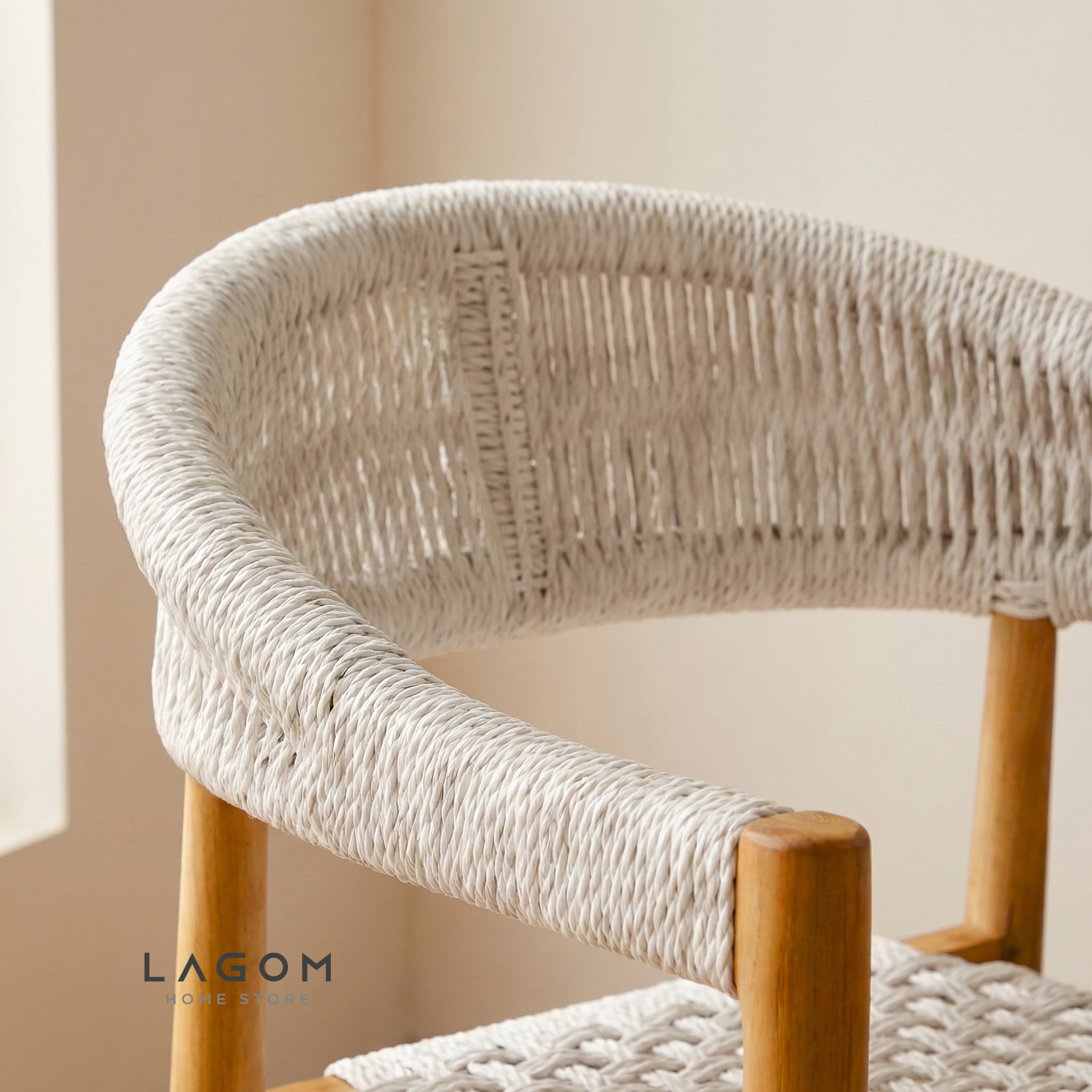 Accent Chair in Teak & Woven Synthetic Cord Chair Lagom Home Store Jati Furnitur Teak Furniture Jakarta