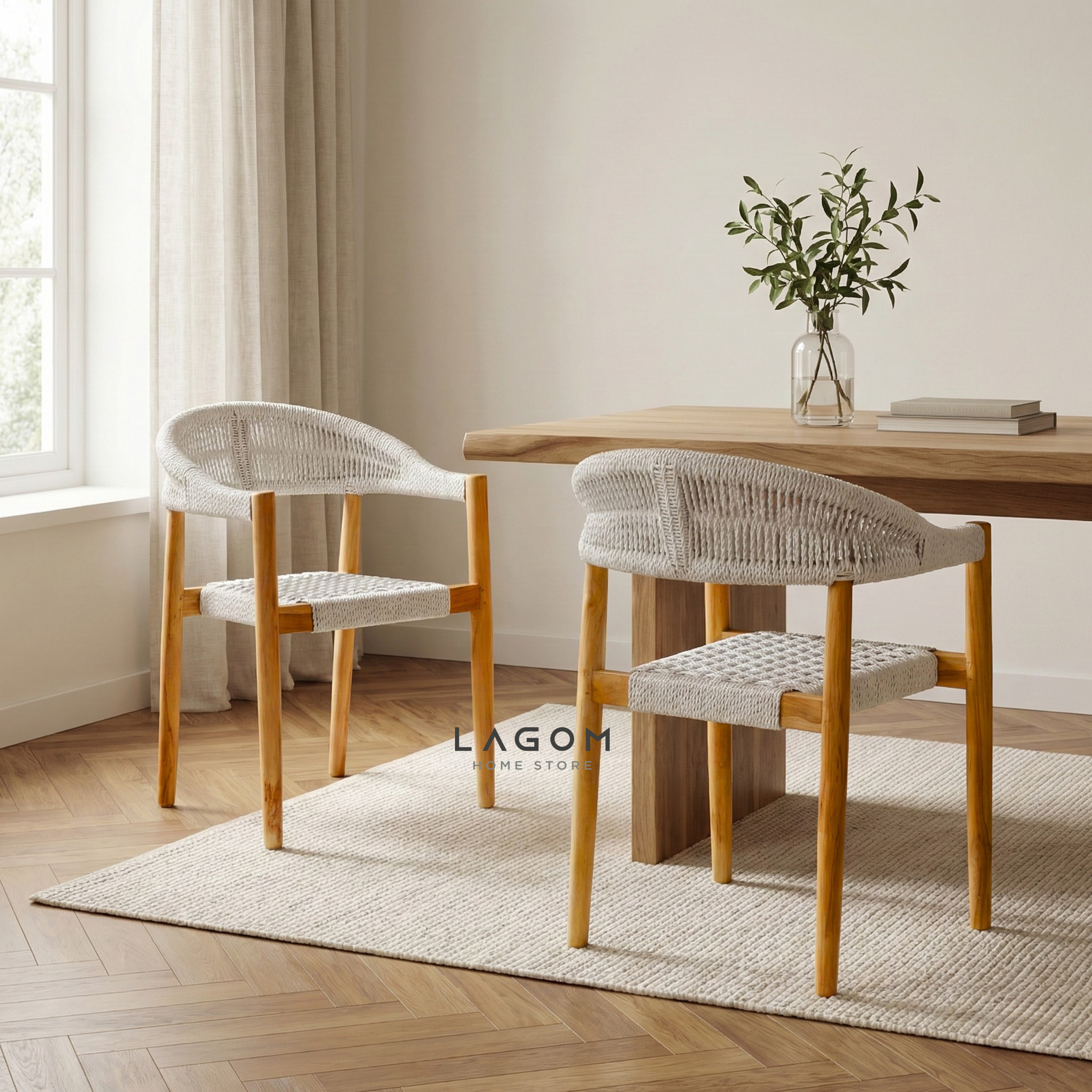 Accent Chair in Teak & Woven Synthetic Cord Chair Lagom Home Store Jati Furnitur Teak Furniture Jakarta