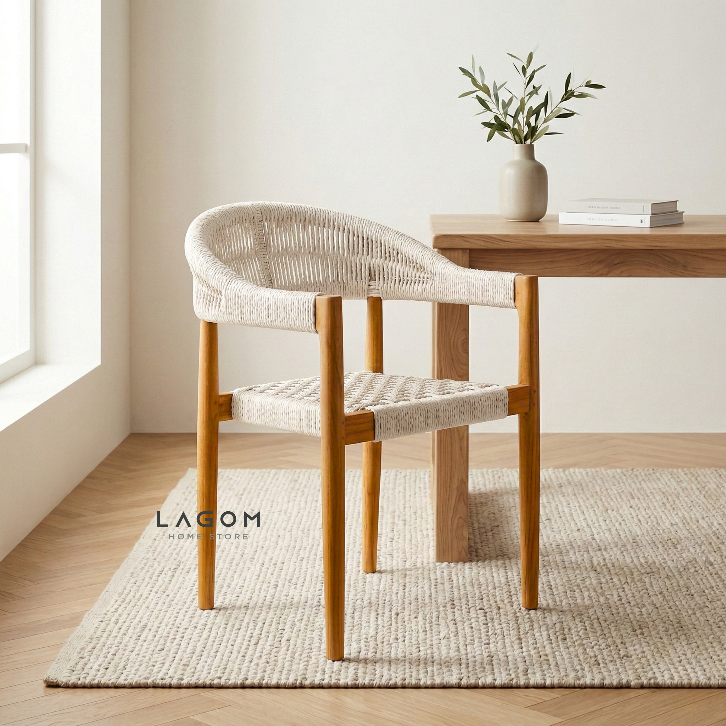 Accent Chair in Teak & Woven Synthetic Cord Chair Lagom Home Store Jati Furnitur Teak Furniture Jakarta