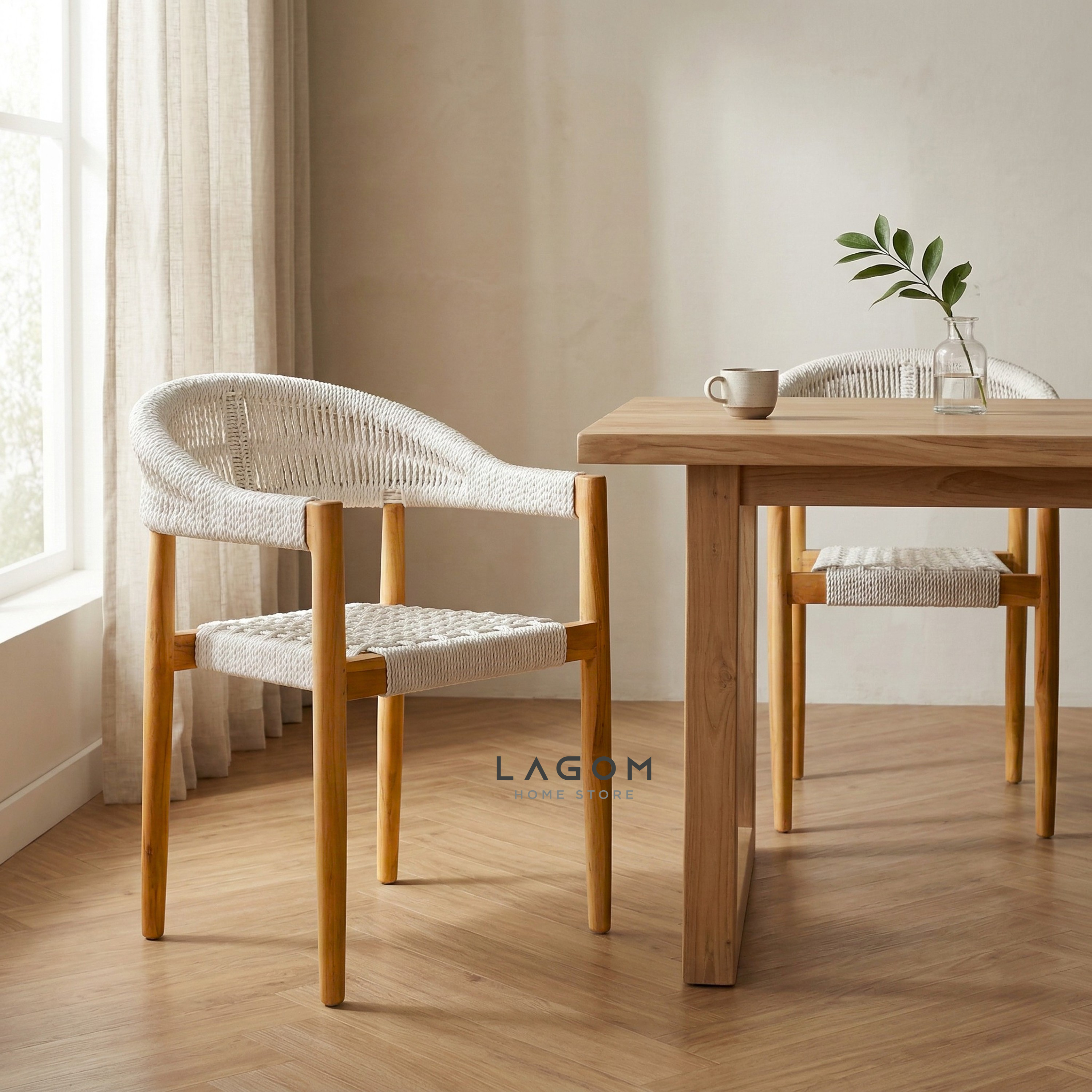 Accent Chair in Teak & Woven Synthetic Cord Chair Lagom Home Store Jati Furnitur Teak Furniture Jakarta