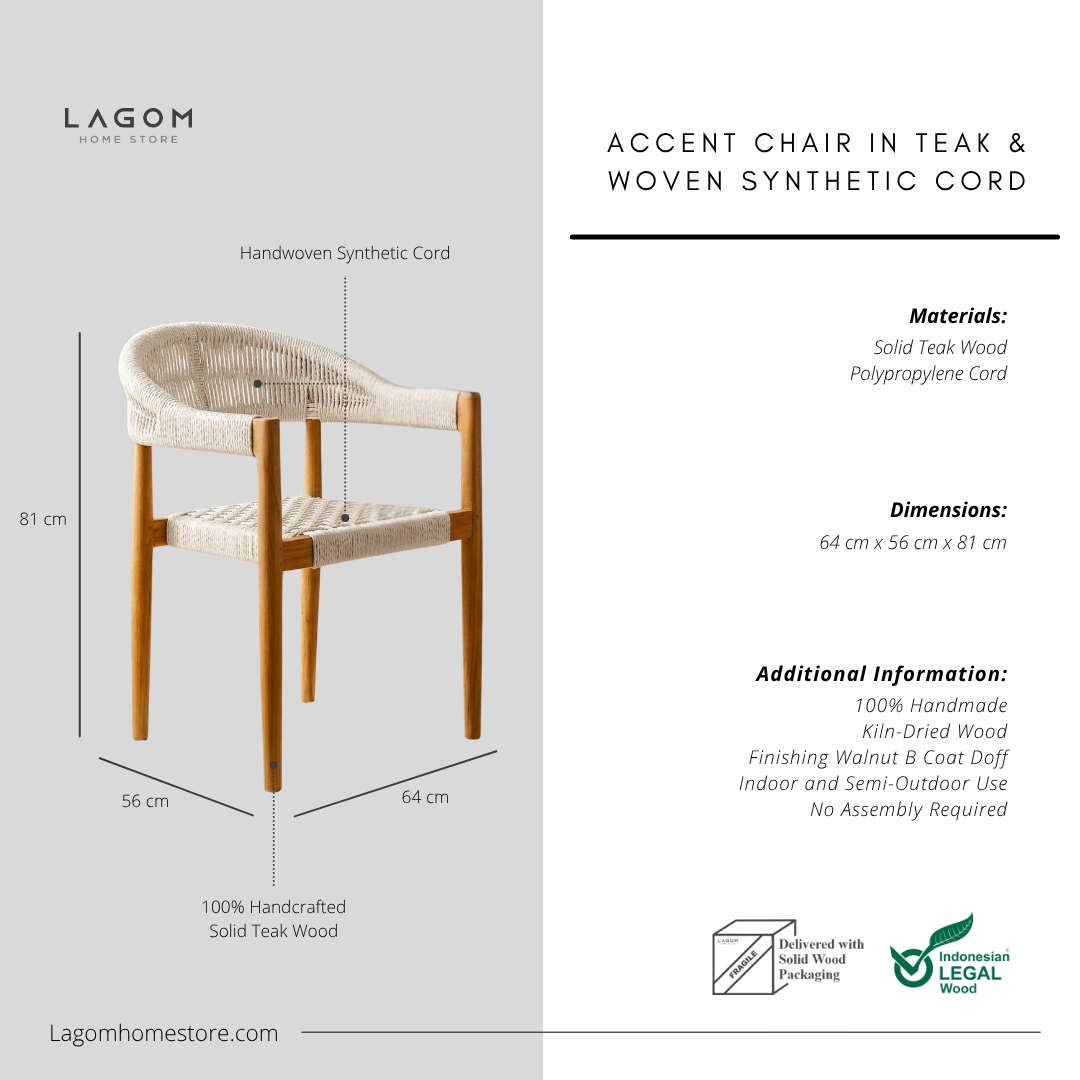 Accent Chair in Teak & Woven Synthetic Cord Chair Lagom Home Store Jati Furnitur Teak Furniture Jakarta