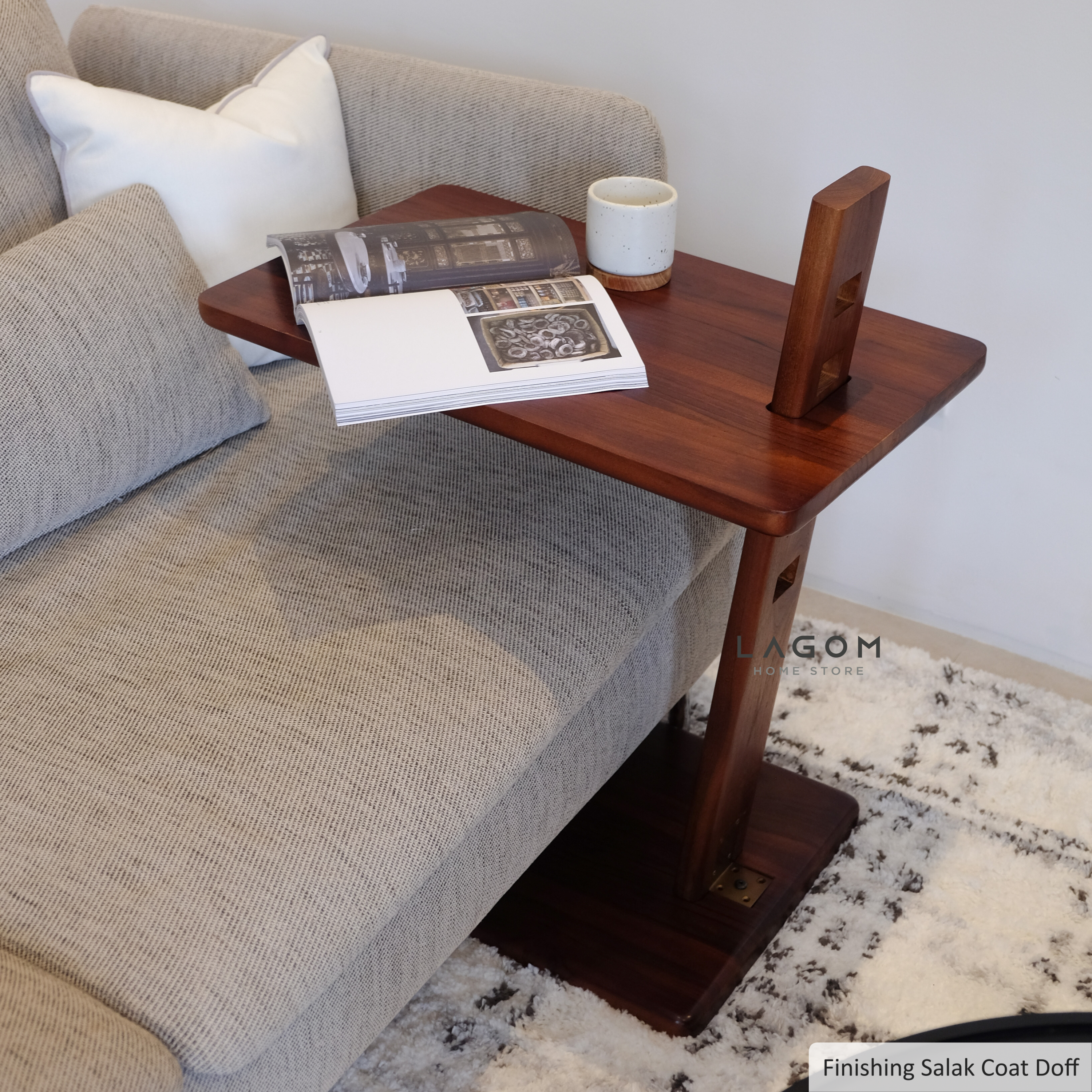 Adjustable Teak Side Table Salak Brown Side Table Lagom Home Store Jati Furnitur Teak Furniture Jakarta