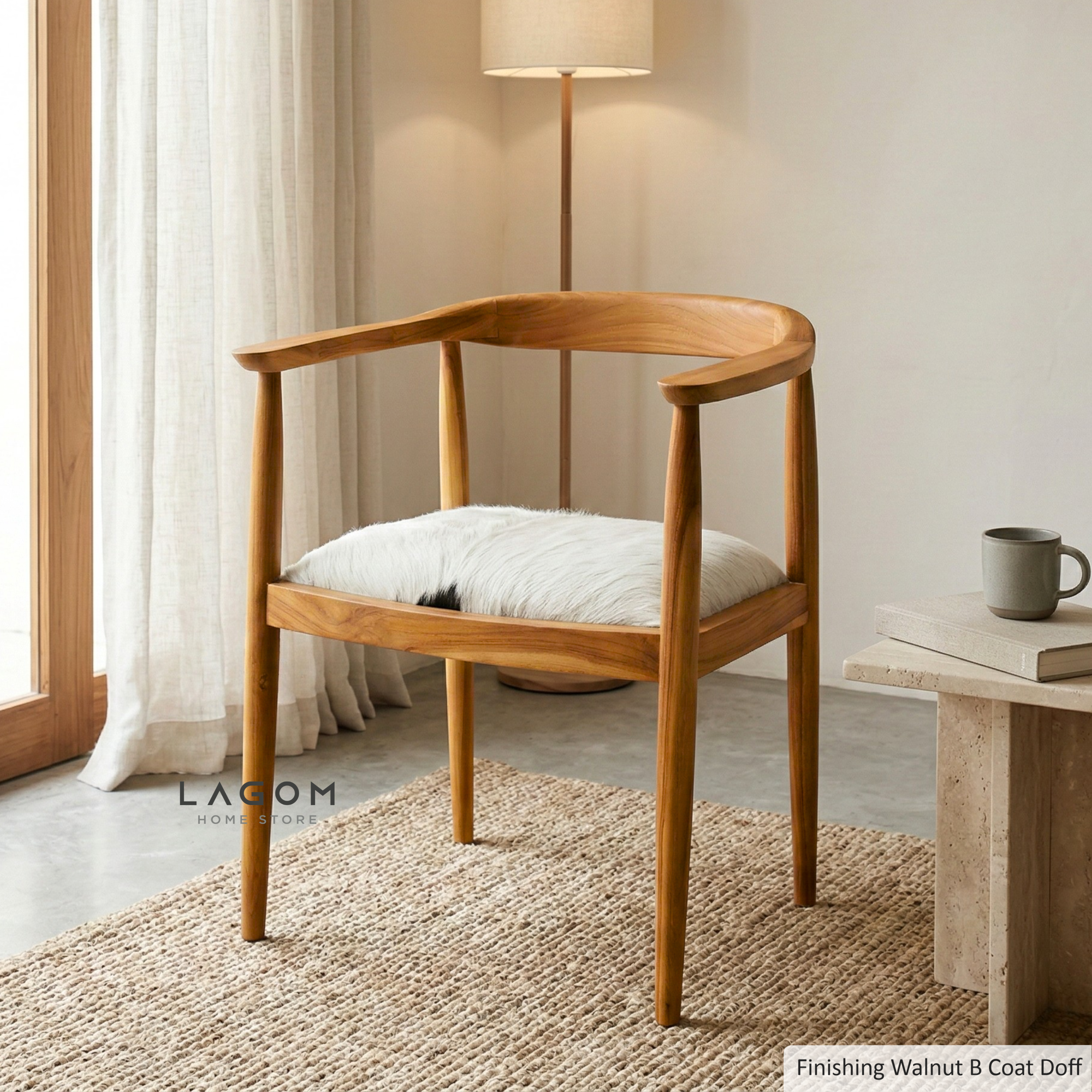 Artisan Accent Chair in Solid Teak & Natural Goat Hide Chair Lagom Home Store Jati Furnitur Teak Furniture Jakarta