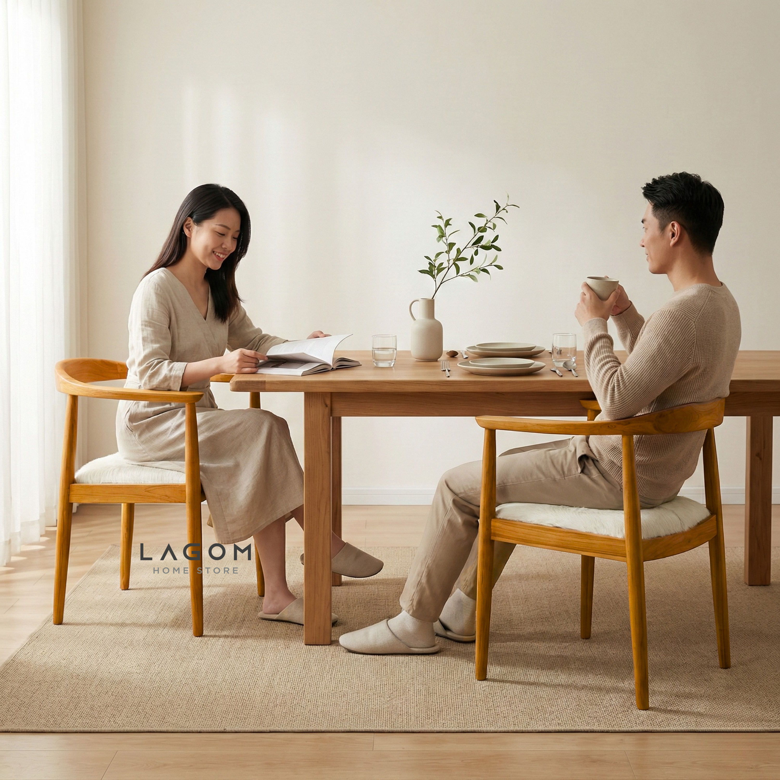 Artisan Accent Chair in Solid Teak & Natural Goat Hide Chair Lagom Home Store Jati Furnitur Teak Furniture Jakarta