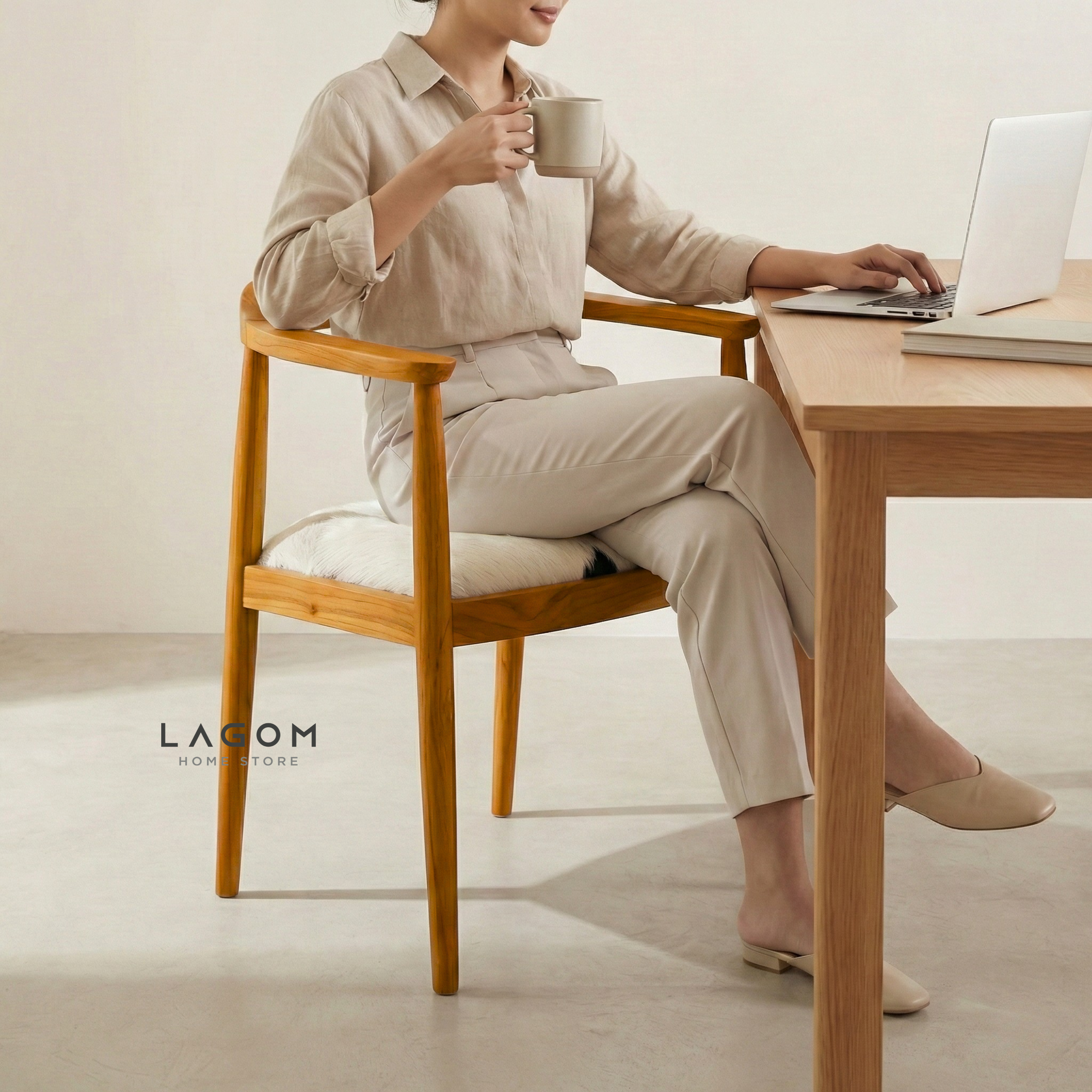 Artisan Accent Chair in Solid Teak & Natural Goat Hide Chair Lagom Home Store Jati Furnitur Teak Furniture Jakarta