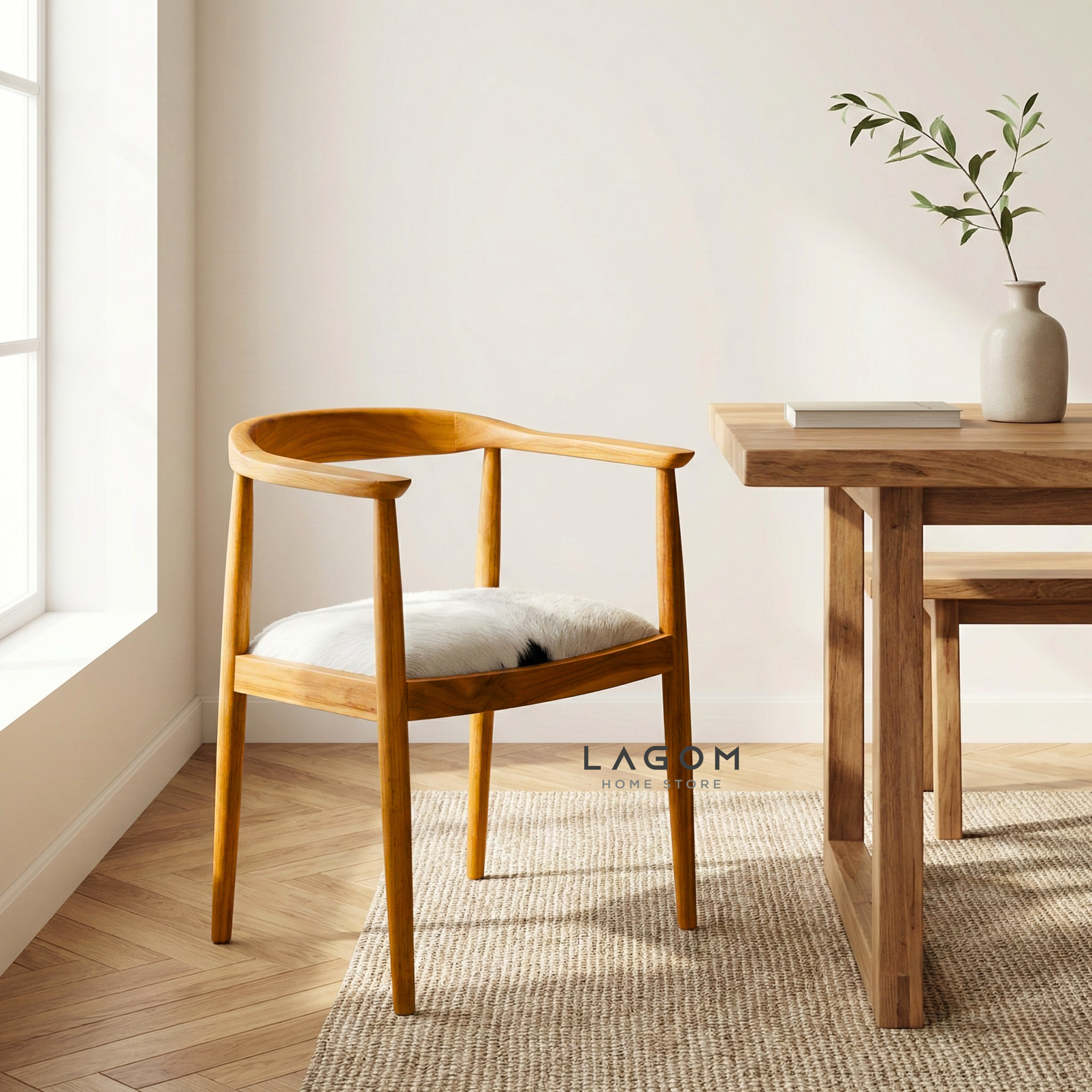 Artisan Accent Chair in Solid Teak & Natural Goat Hide Chair Lagom Home Store Jati Furnitur Teak Furniture Jakarta