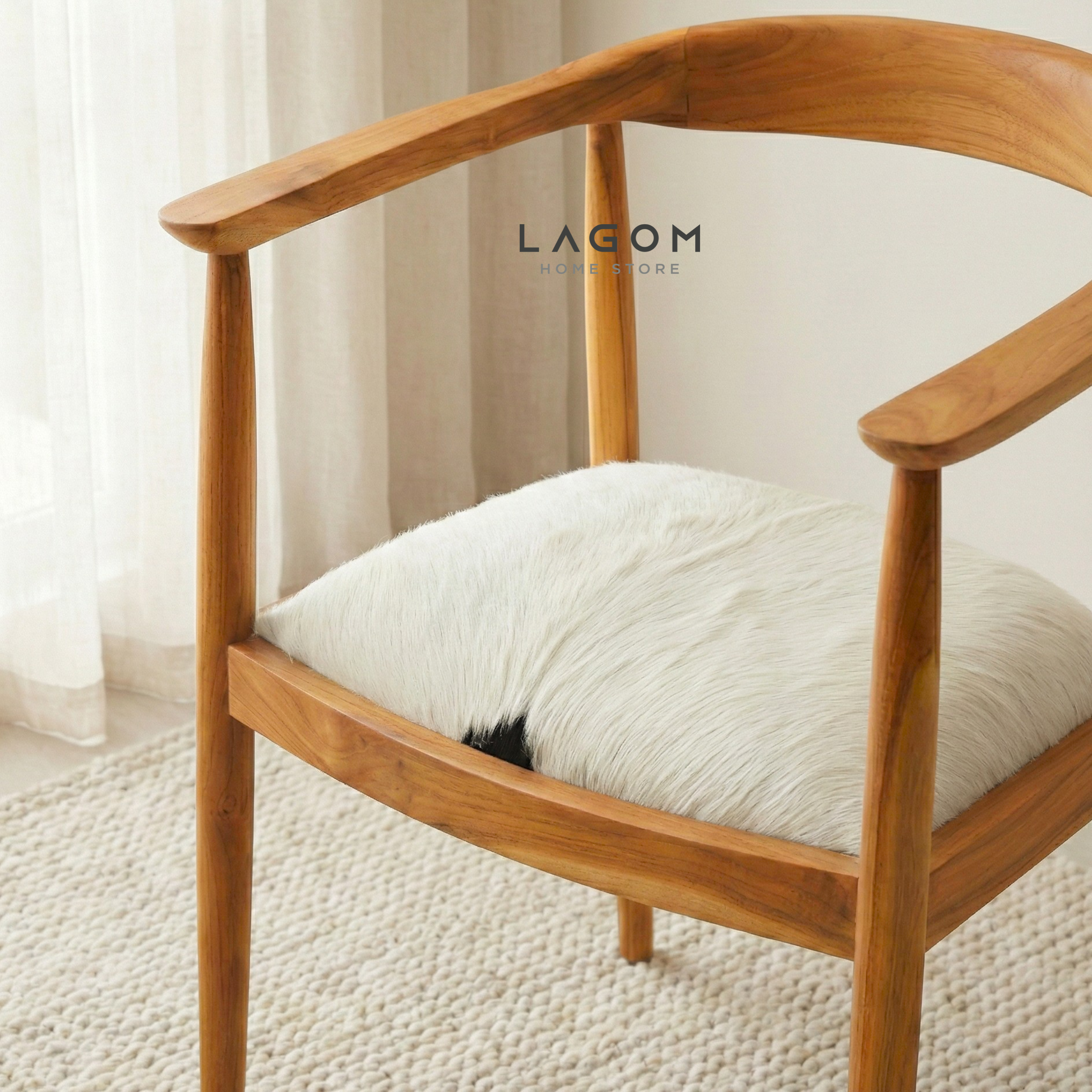 Artisan Accent Chair in Solid Teak & Natural Goat Hide Chair Lagom Home Store Jati Furnitur Teak Furniture Jakarta