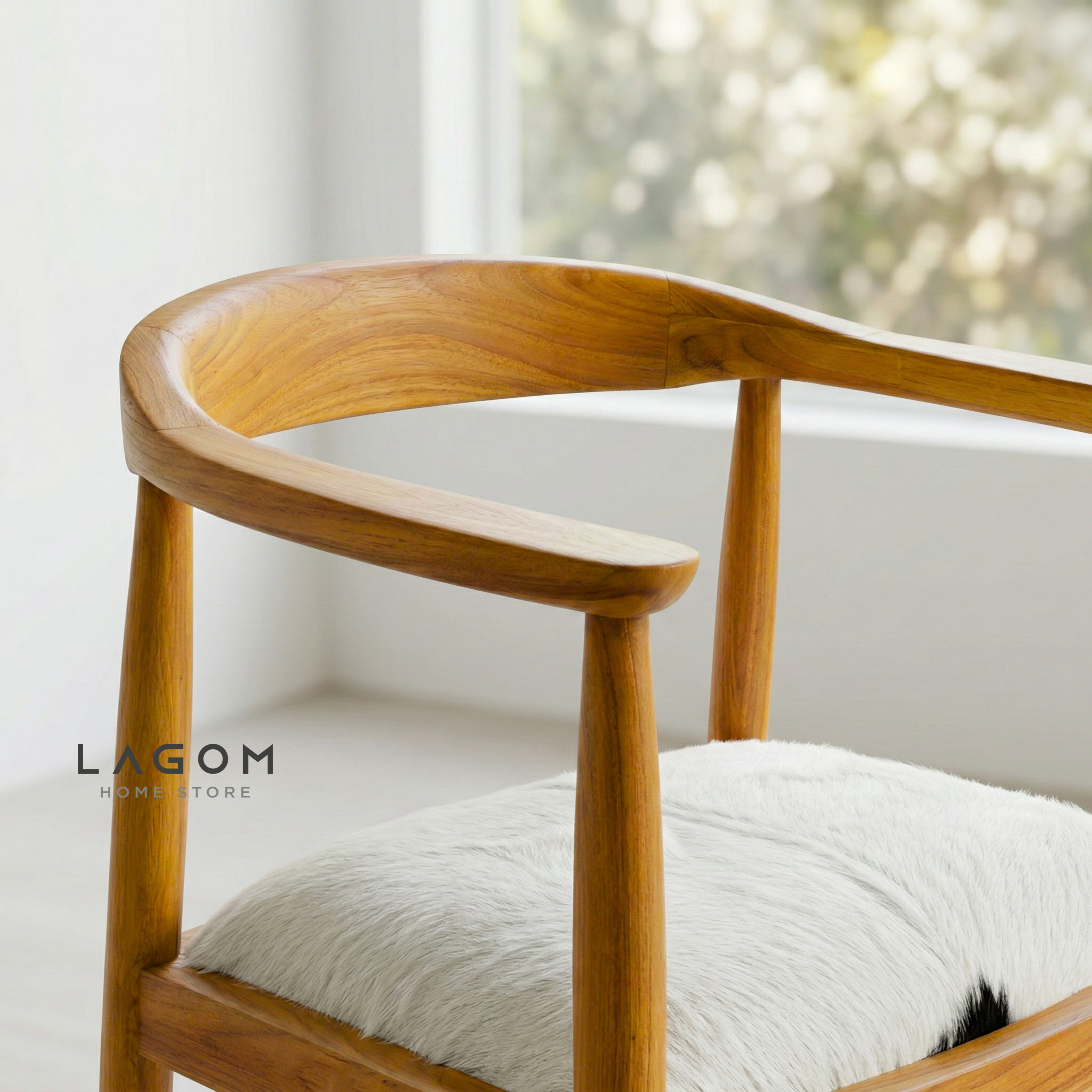 Artisan Accent Chair in Solid Teak & Natural Goat Hide Chair Lagom Home Store Jati Furnitur Teak Furniture Jakarta