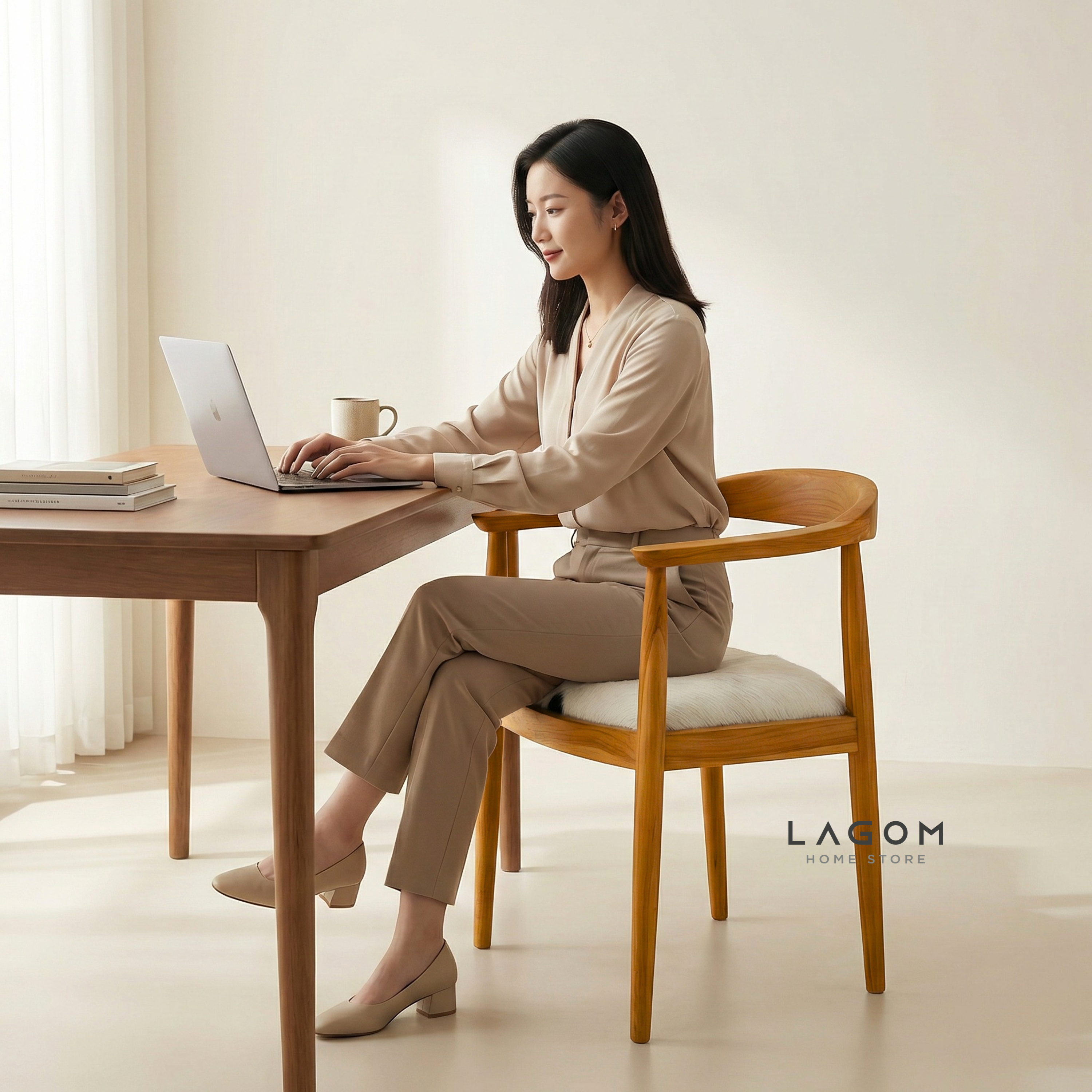 Artisan Accent Chair in Solid Teak & Natural Goat Hide Chair Lagom Home Store Jati Furnitur Teak Furniture Jakarta
