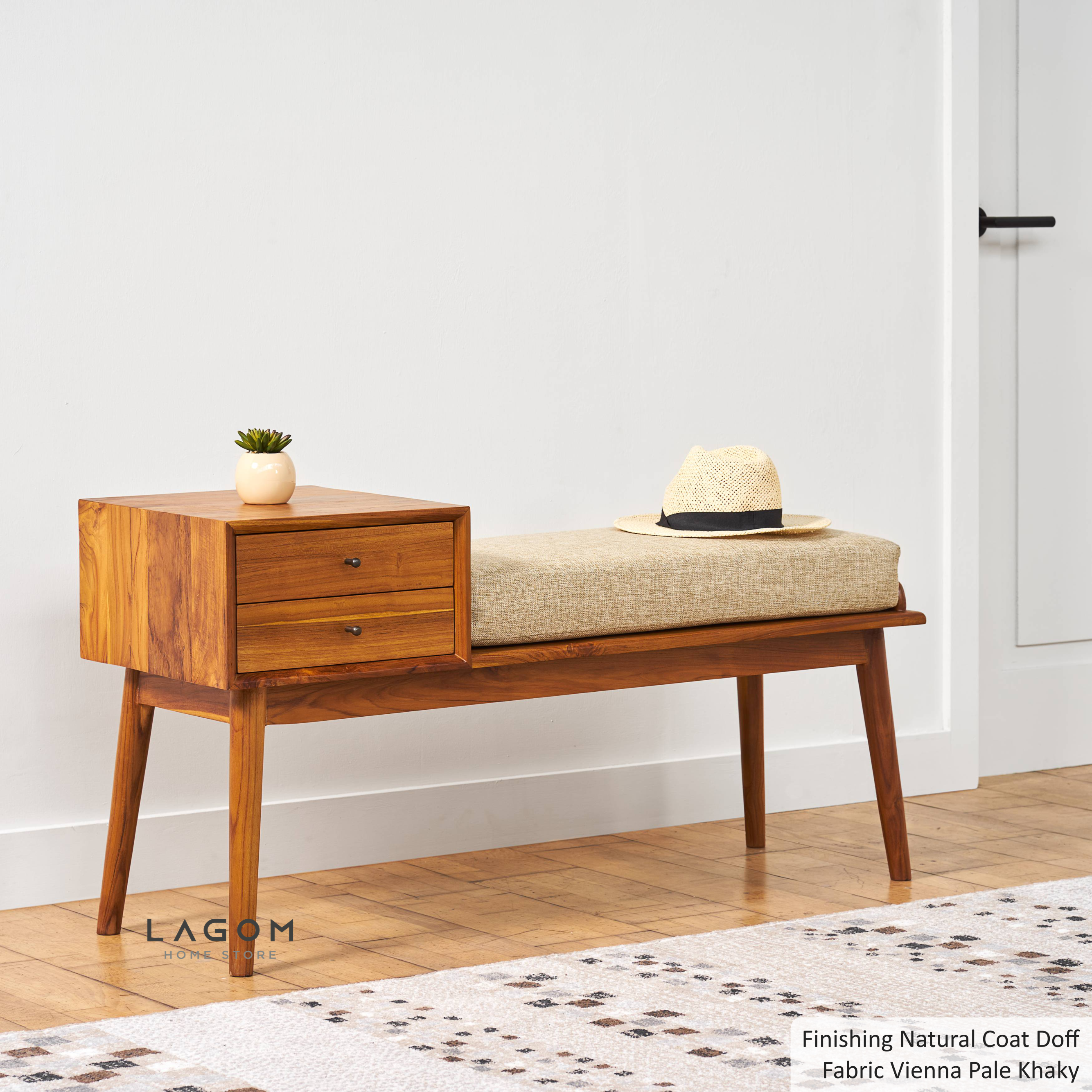 Bangku 2 Laci dari Kayu Jati dengan Cushion Premium Storage Benches Lagom Home Store Jati Furnitur Teak Furniture Jakarta
