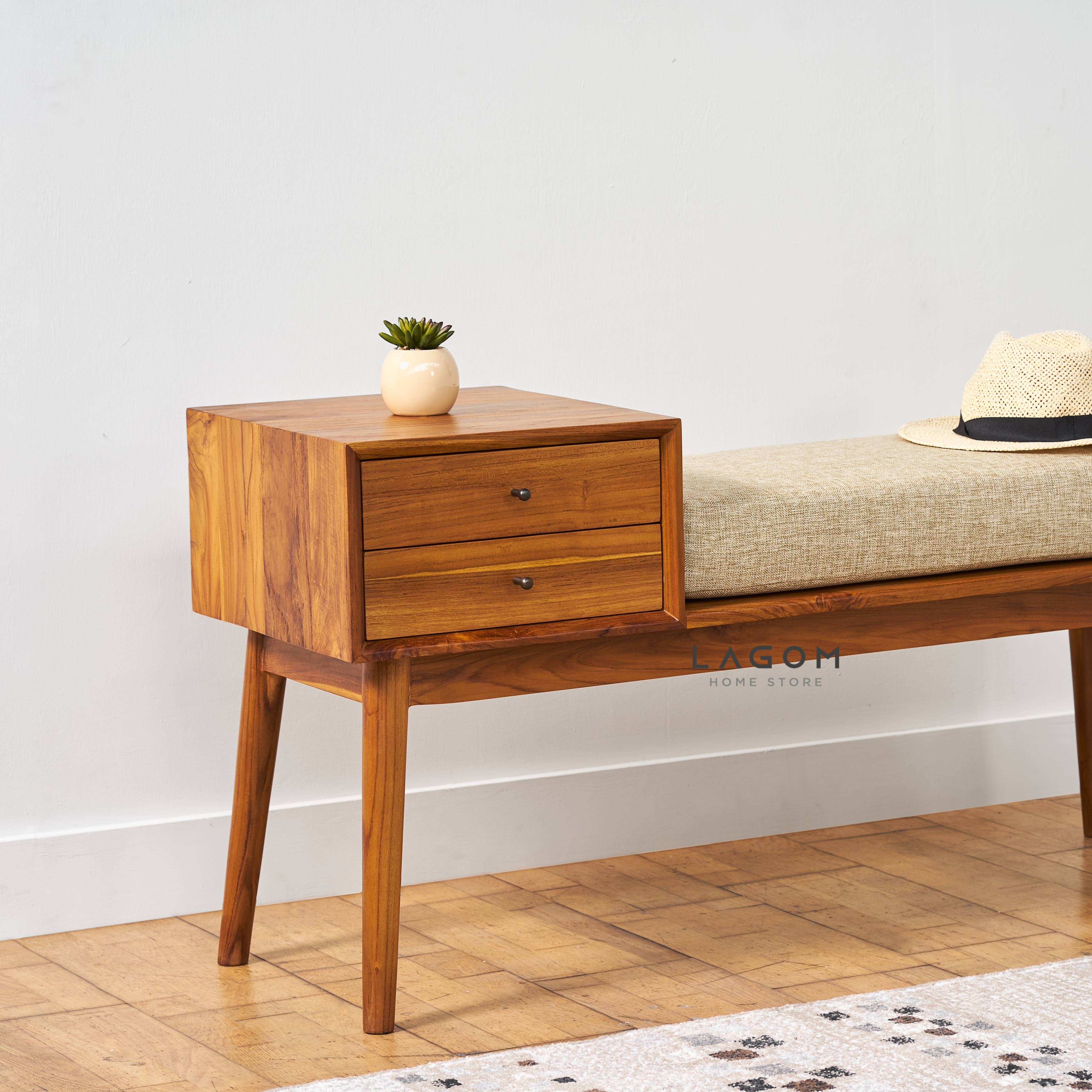 Bangku 2 Laci dari Kayu Jati dengan Cushion Premium Storage Benches Lagom Home Store Jati Furnitur Teak Furniture Jakarta