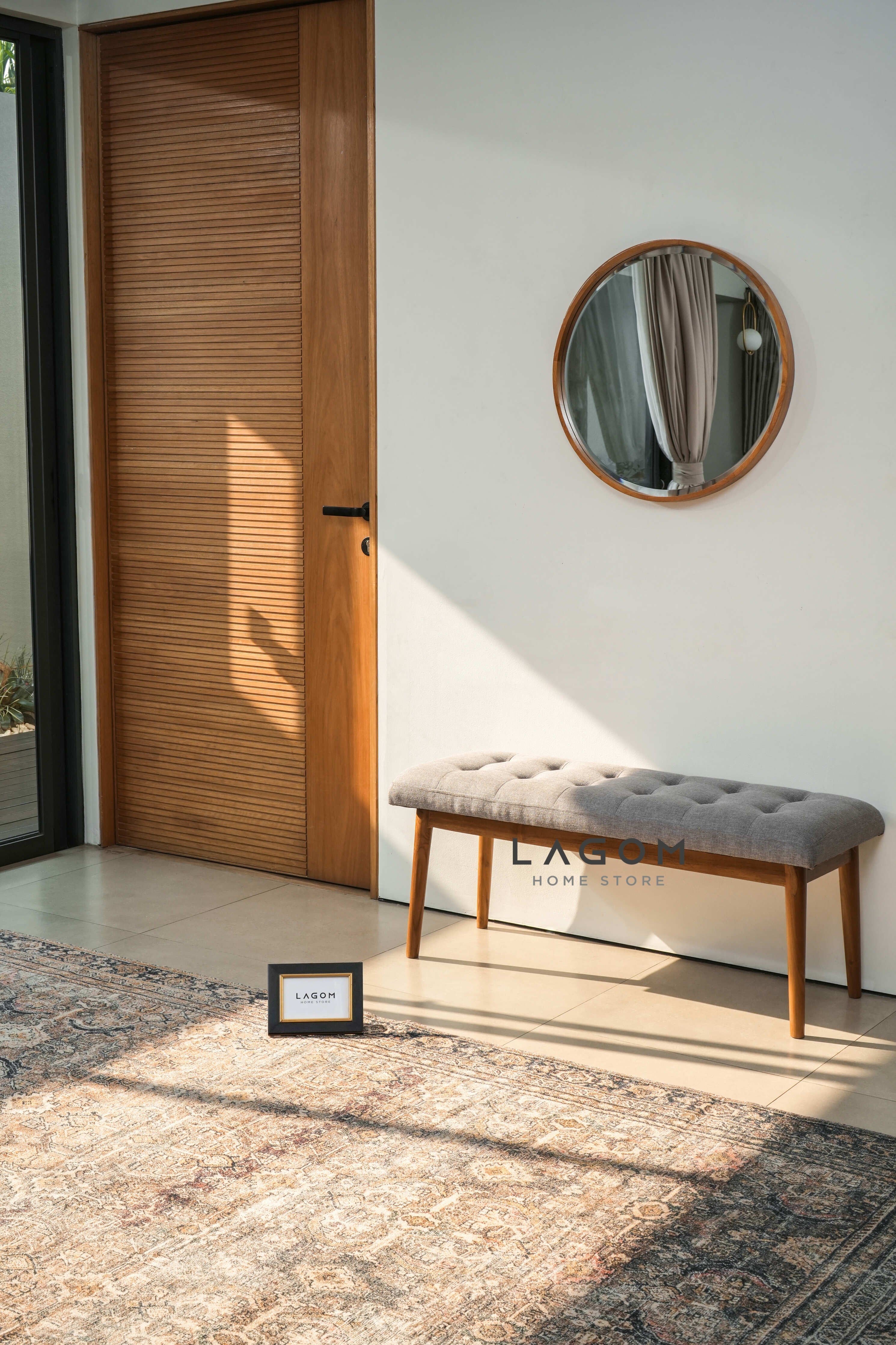 Bangku Kayu Jati Solid dengan Cushion Premium Bench Seat Lagom Home Store Jati Furnitur Teak Furniture Jakarta